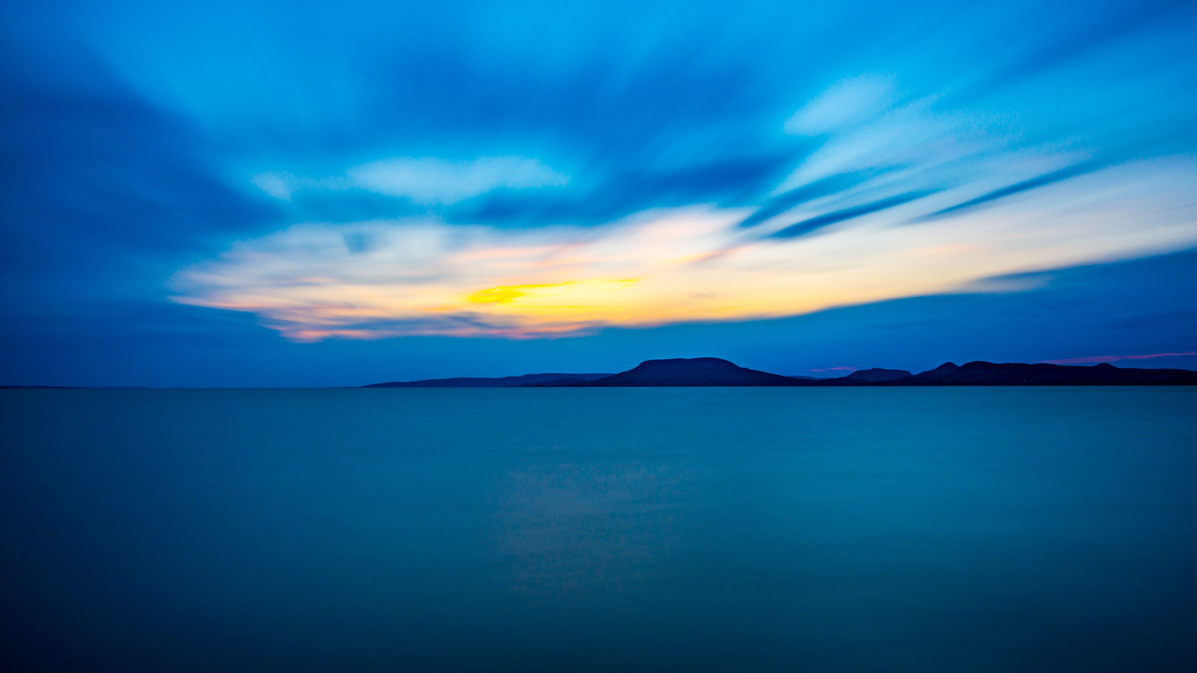horizon, mountains, sea, blue, 4k, HD Wallpaper