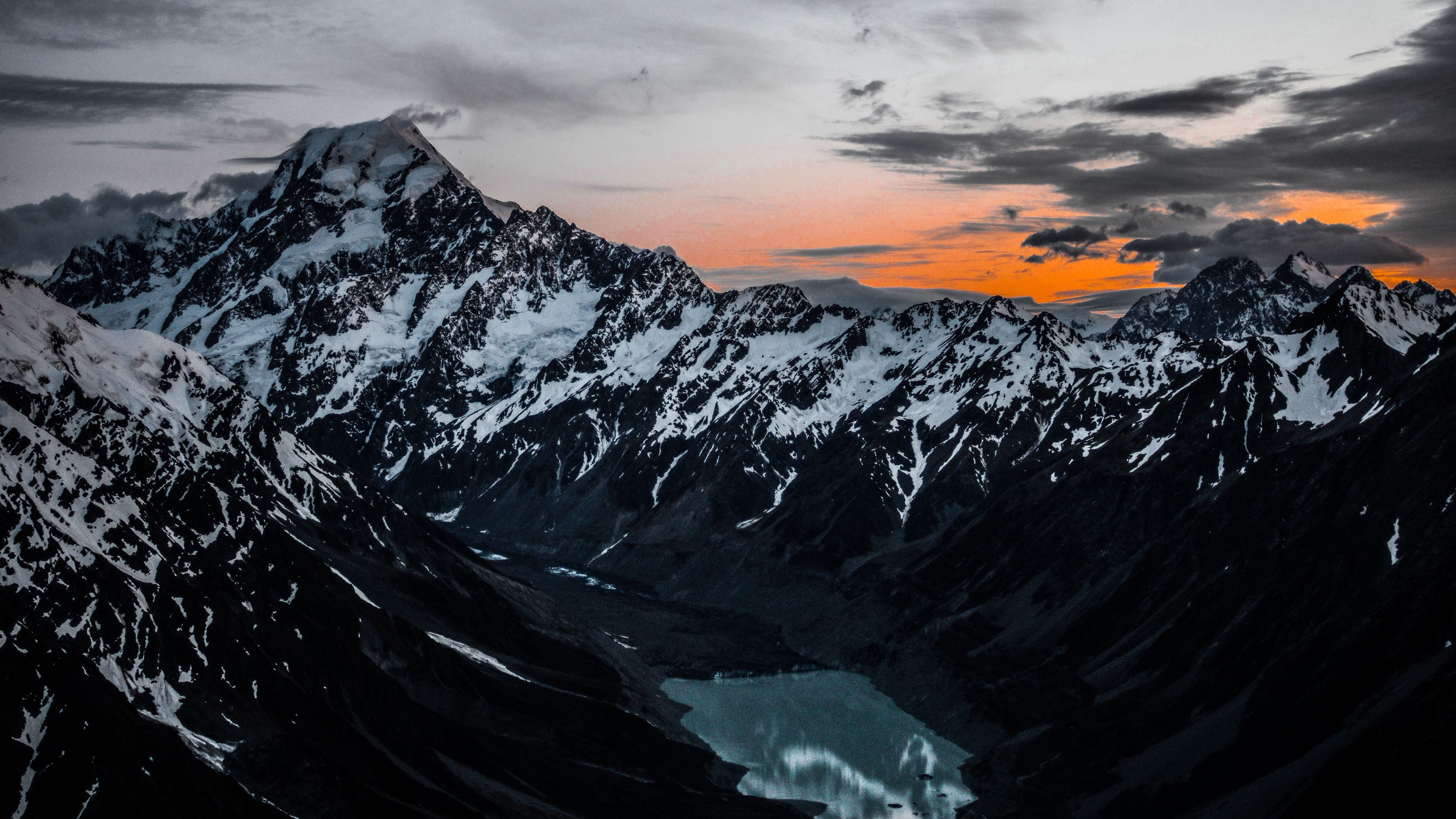 mountains, lake, tops, top view, 4k, HD Wallpaper