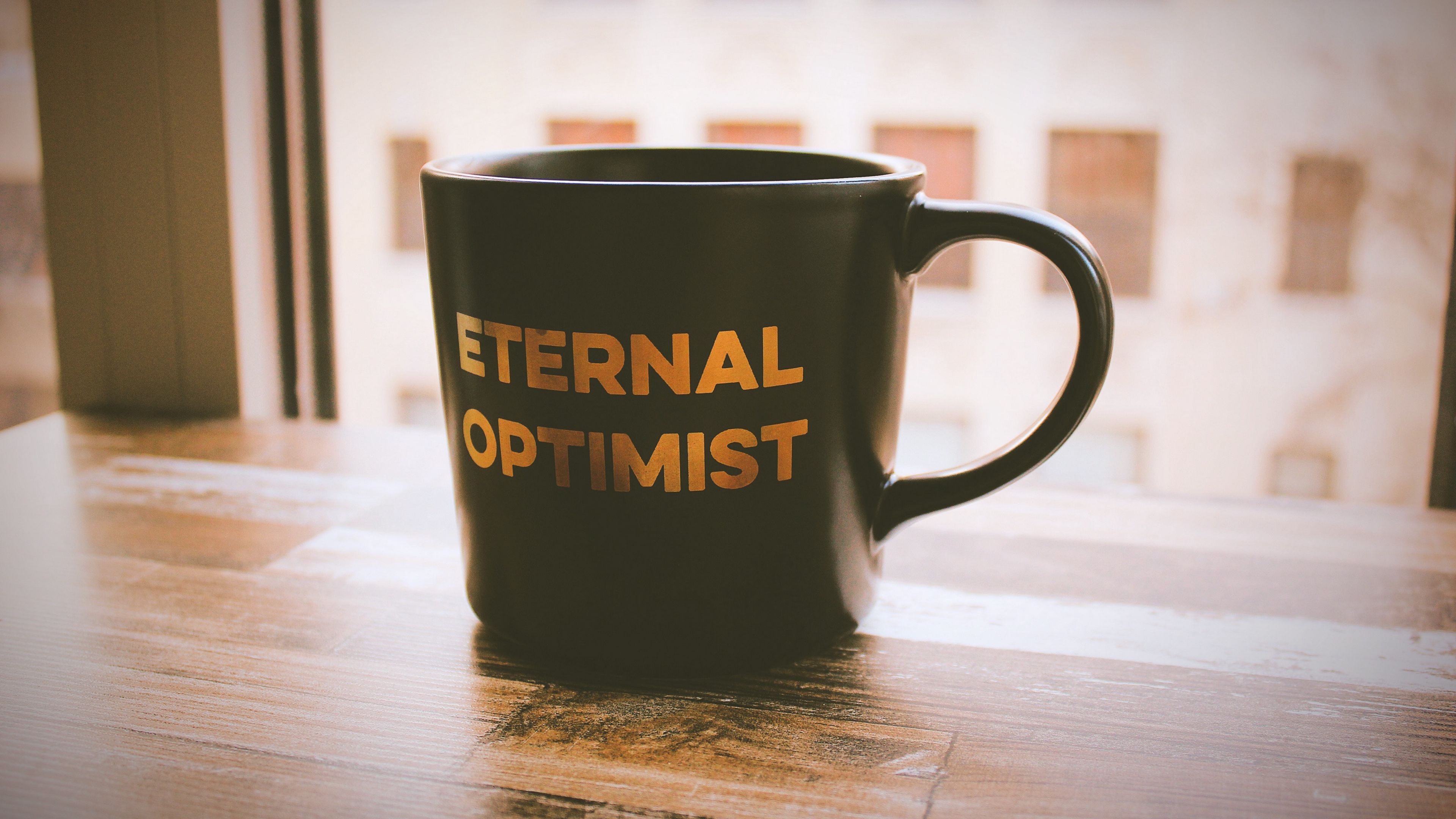 mug, inscription, optimism, 4k, HD Wallpaper