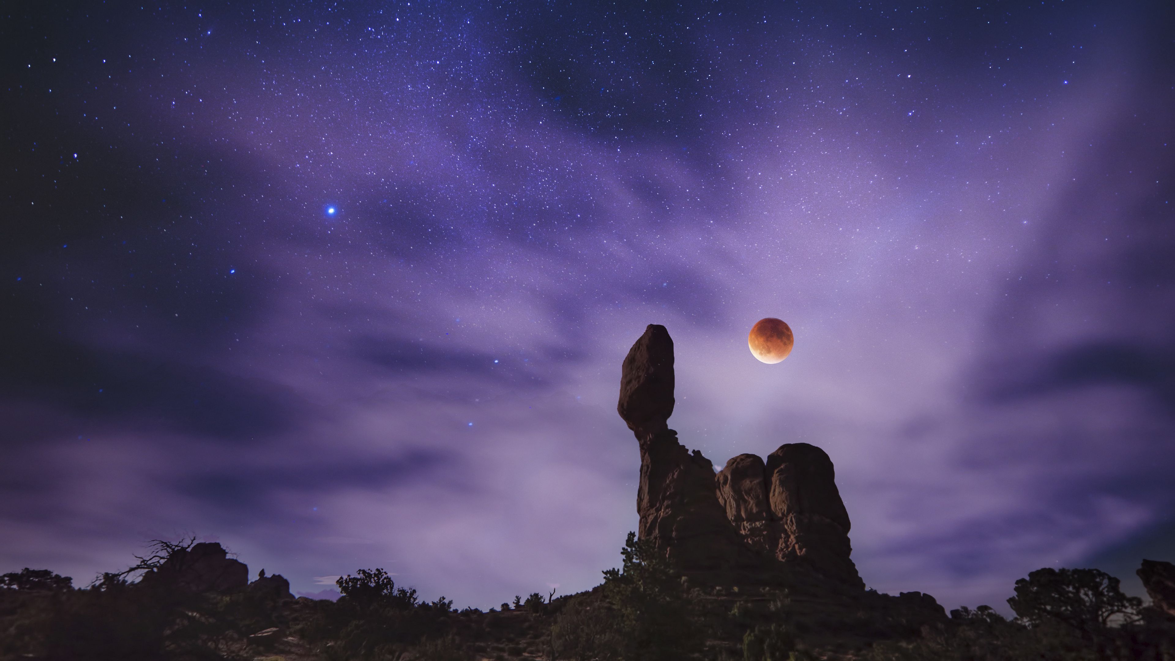 planet, starry sky, rock, 4k, HD Wallpaper