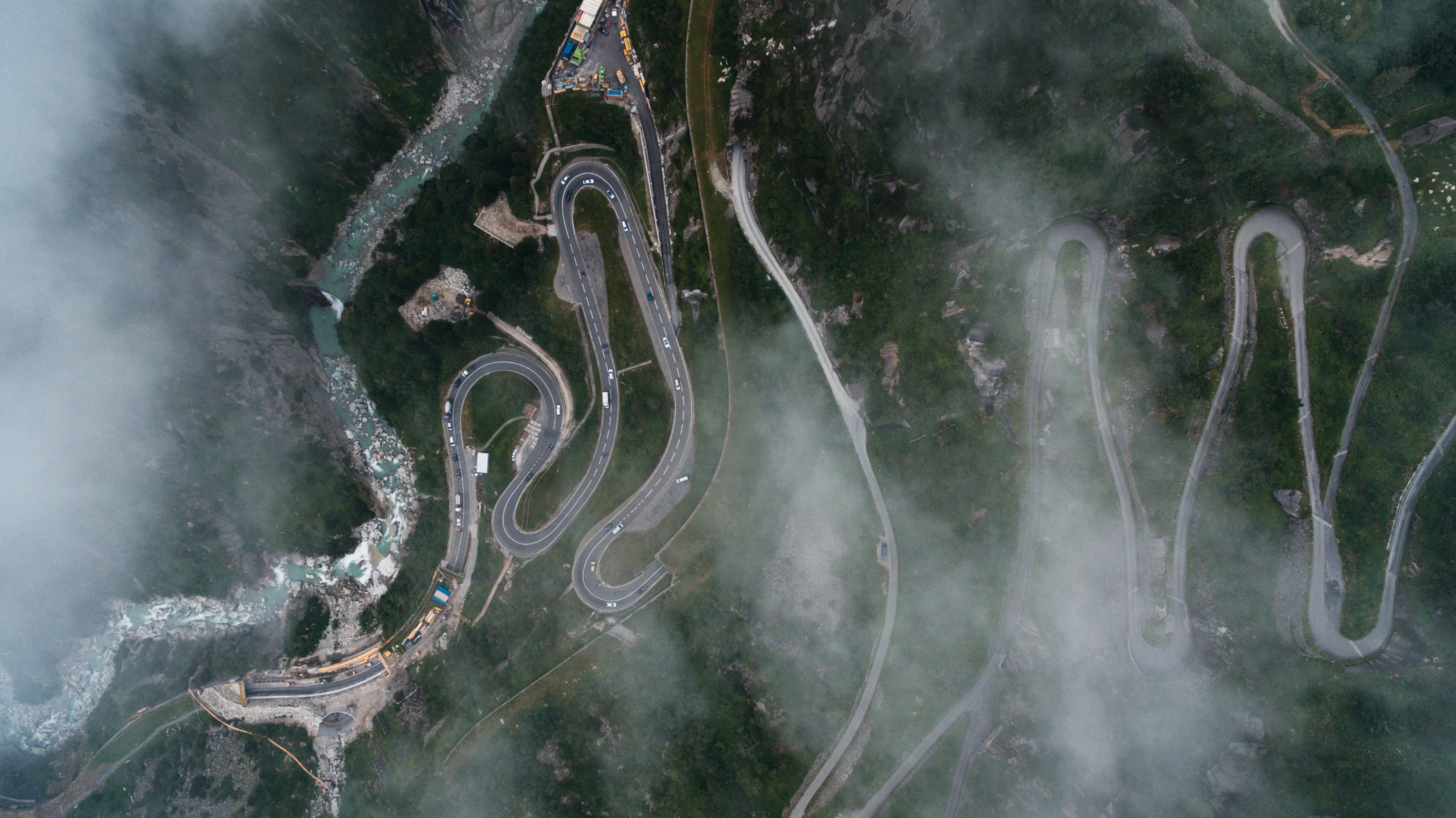 river road winding road and town 4k, HD Wallpaper