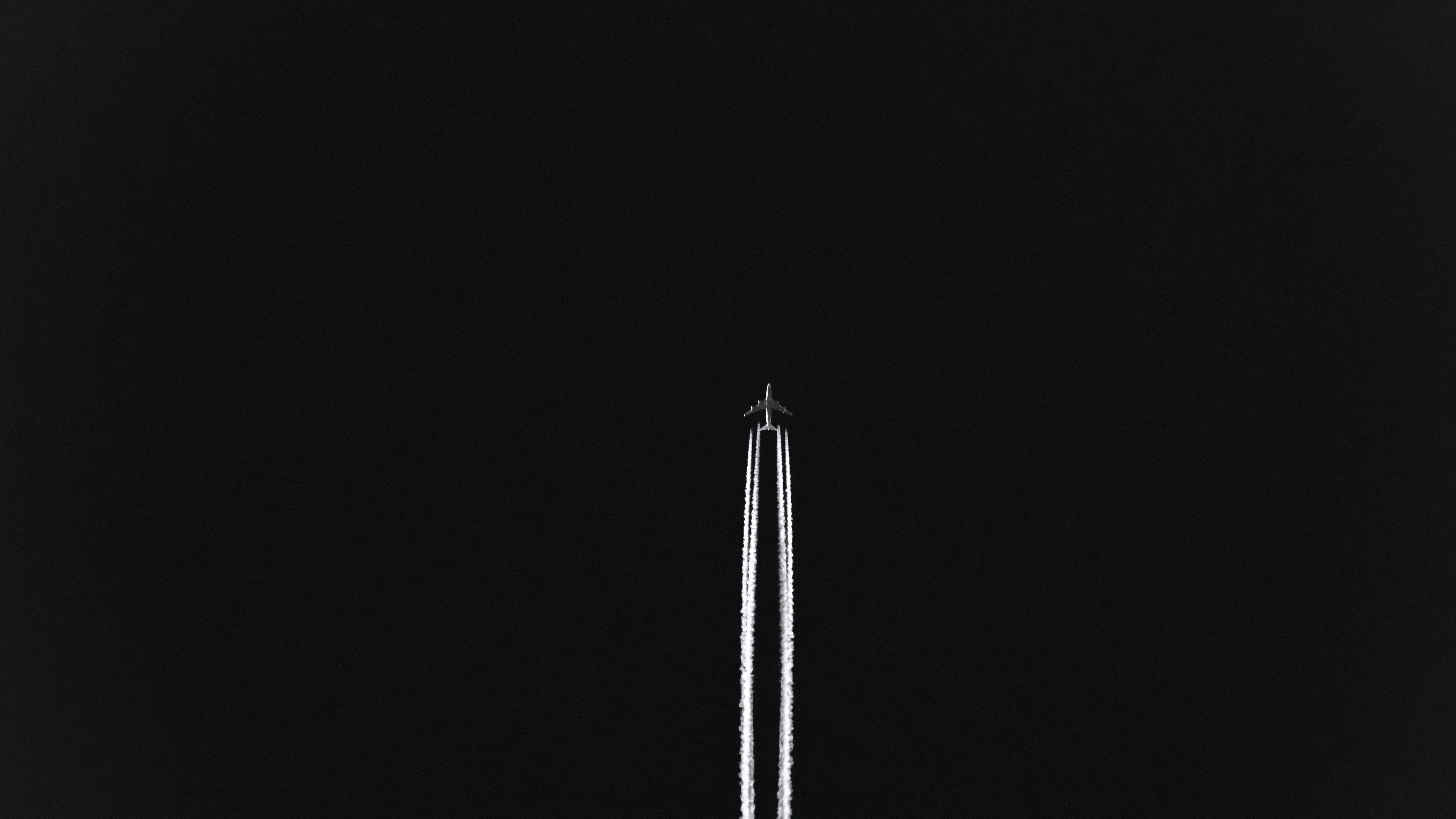 airplane, track, night, sky, takeoff, 4k, HD Wallpaper