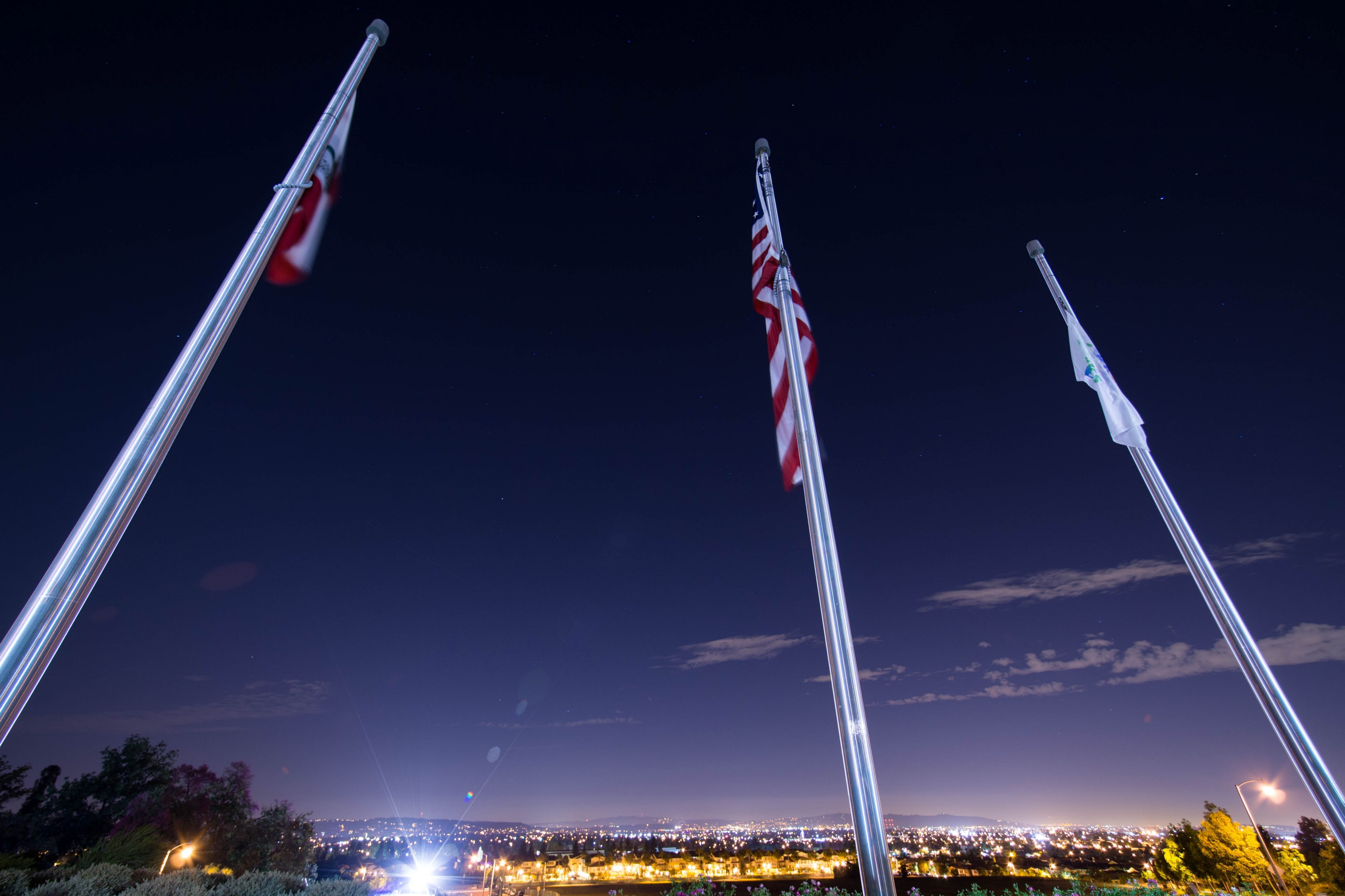 flag american flag night and pole 4k, HD Wallpaper
