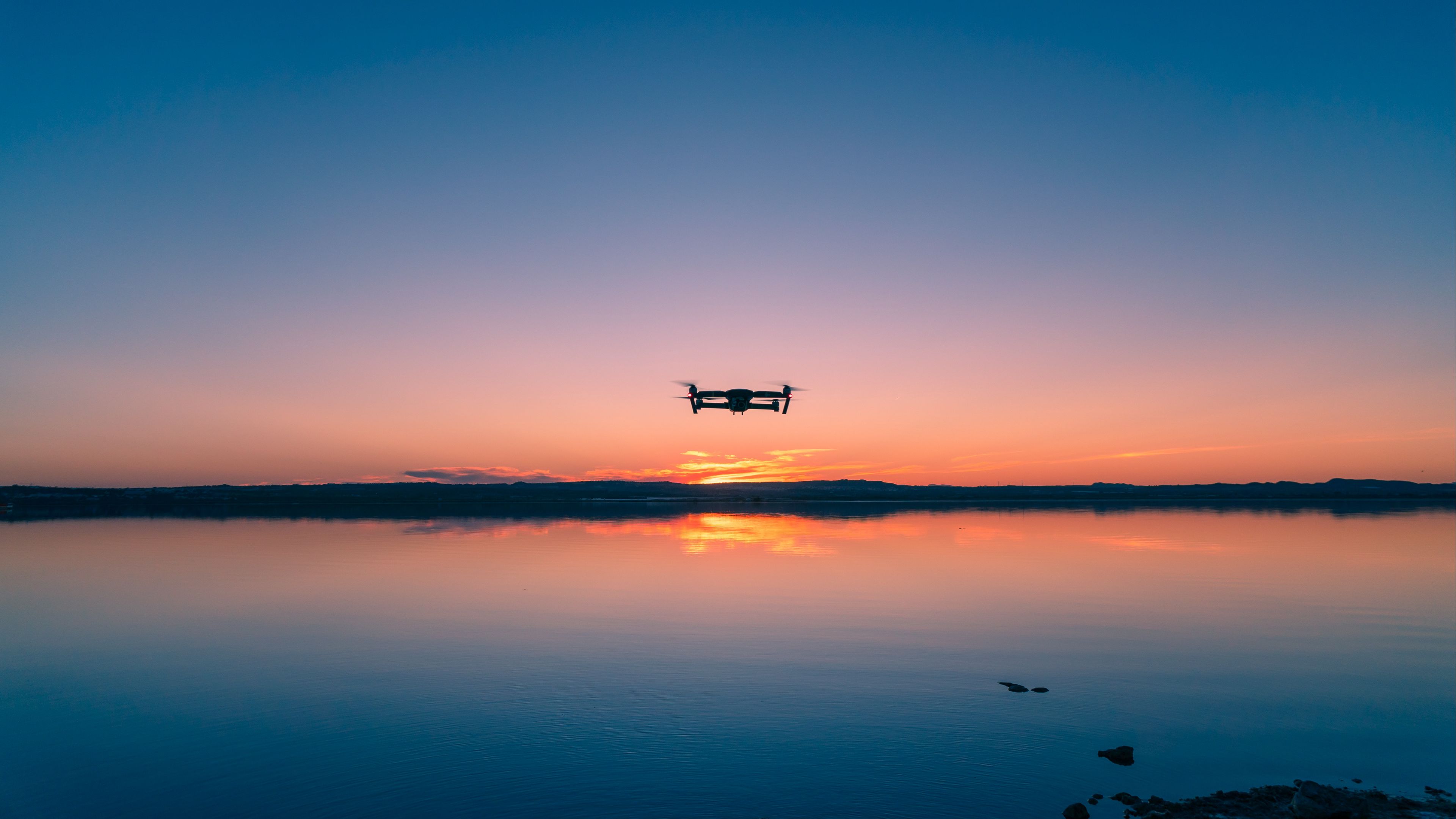 quadcopter, sky, horizon, 4k, HD Wallpaper