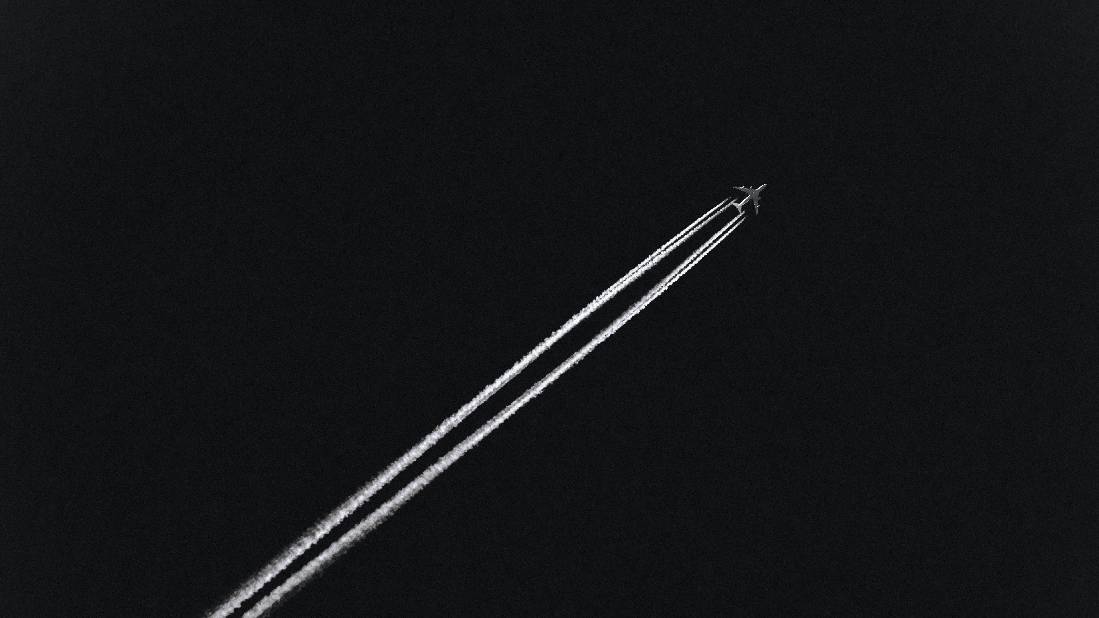 airplane, track, dark, sky, 4k, HD Wallpaper