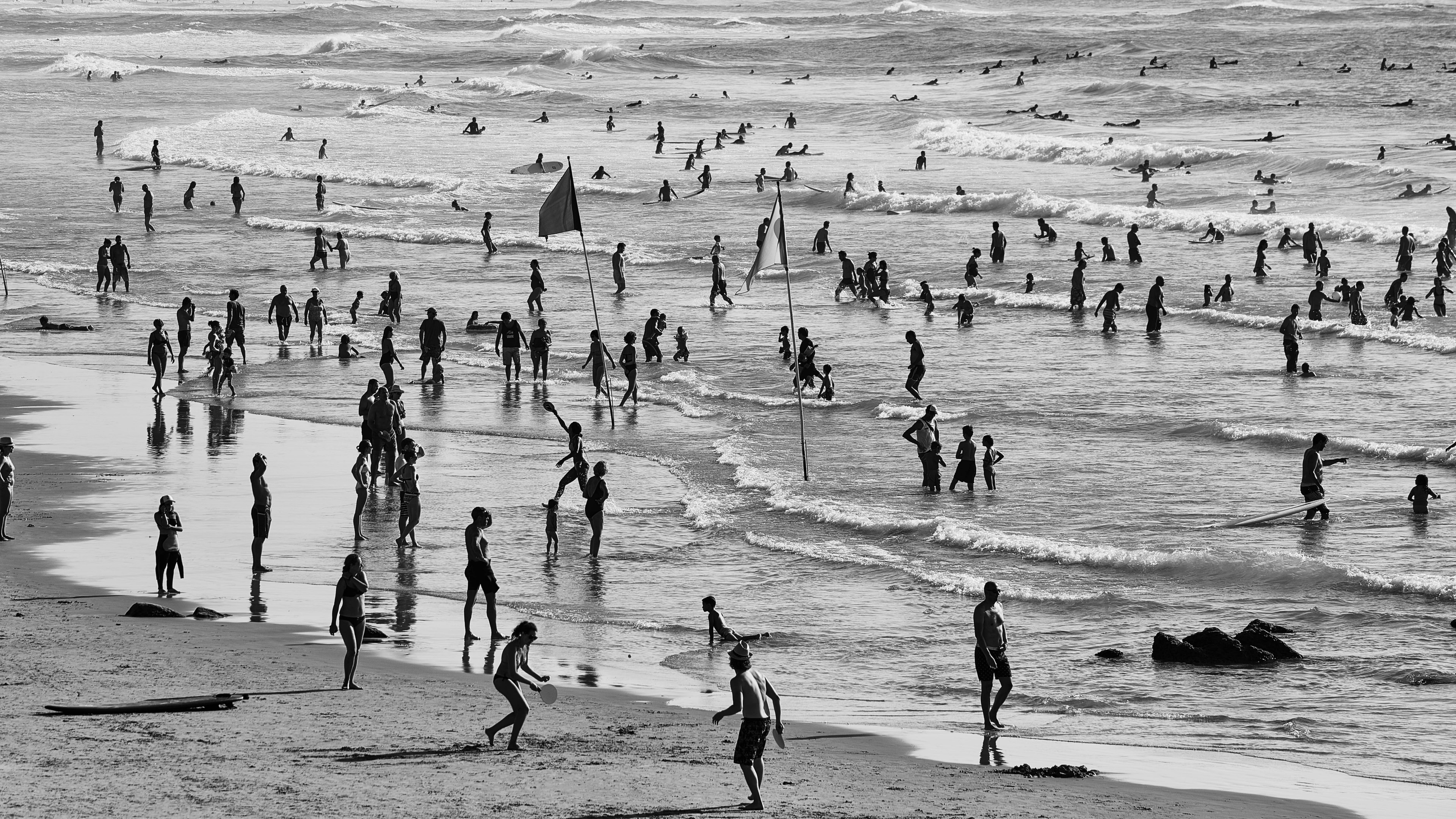 biarritz sunbathing beach and wave 4k, HD Wallpaper