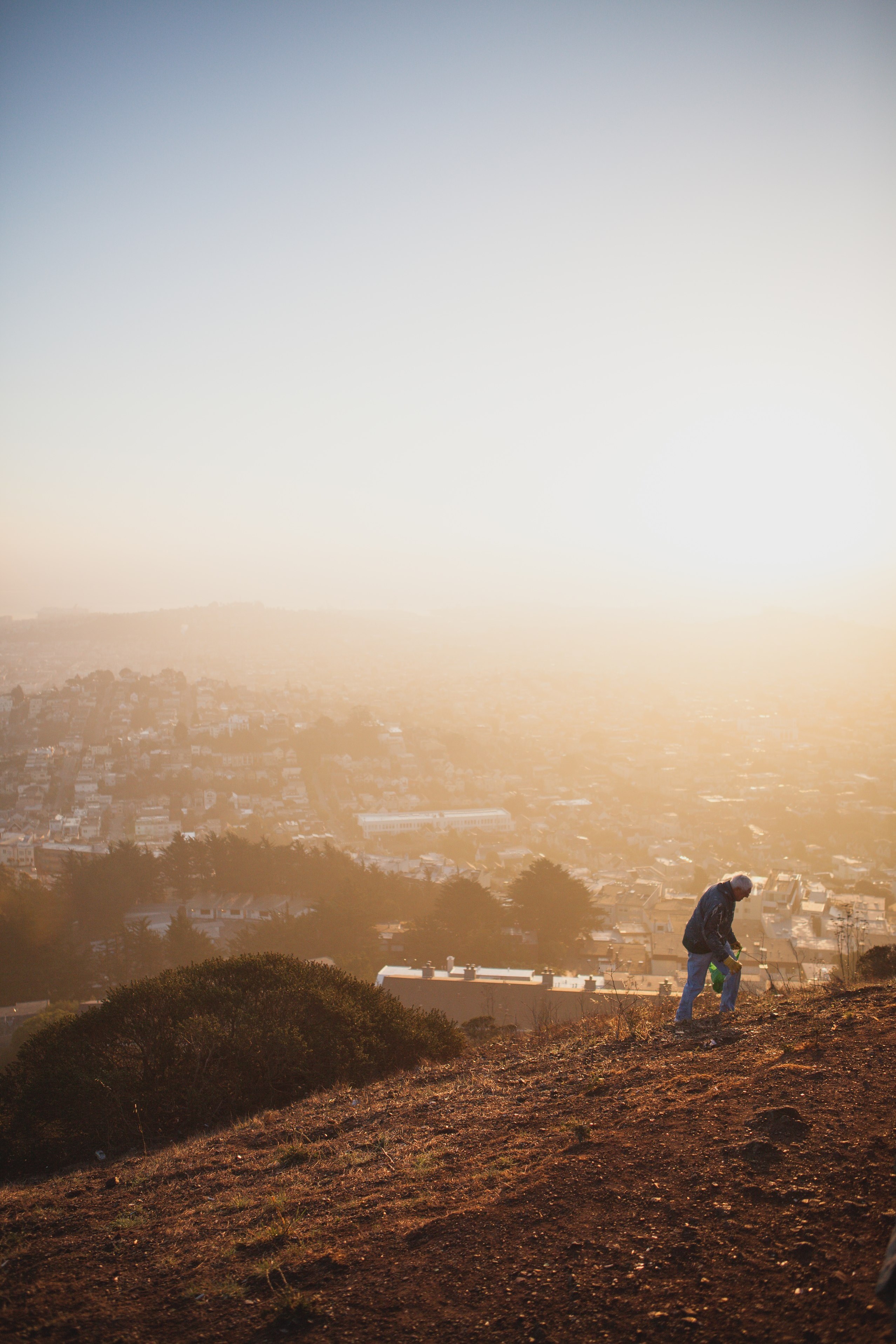 landscape golden hour hill and city hd, 4k, Phone HD Wallpaper
