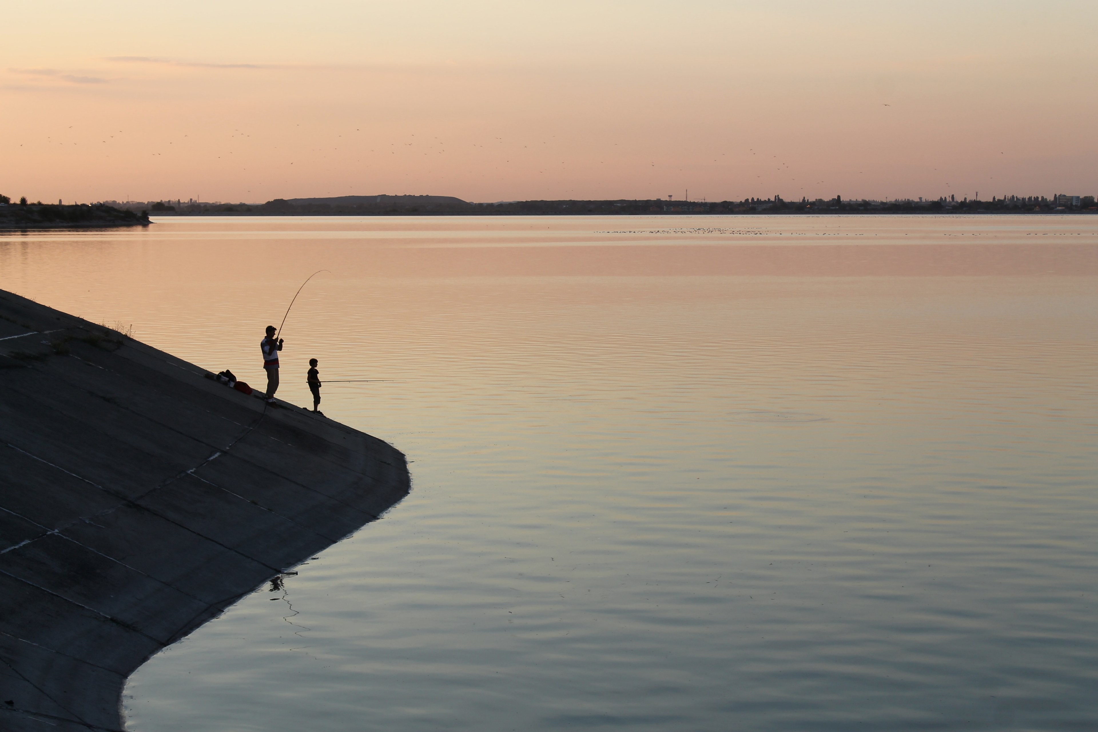 bucharest dad and son sunset and fishing 4k, HD Wallpaper