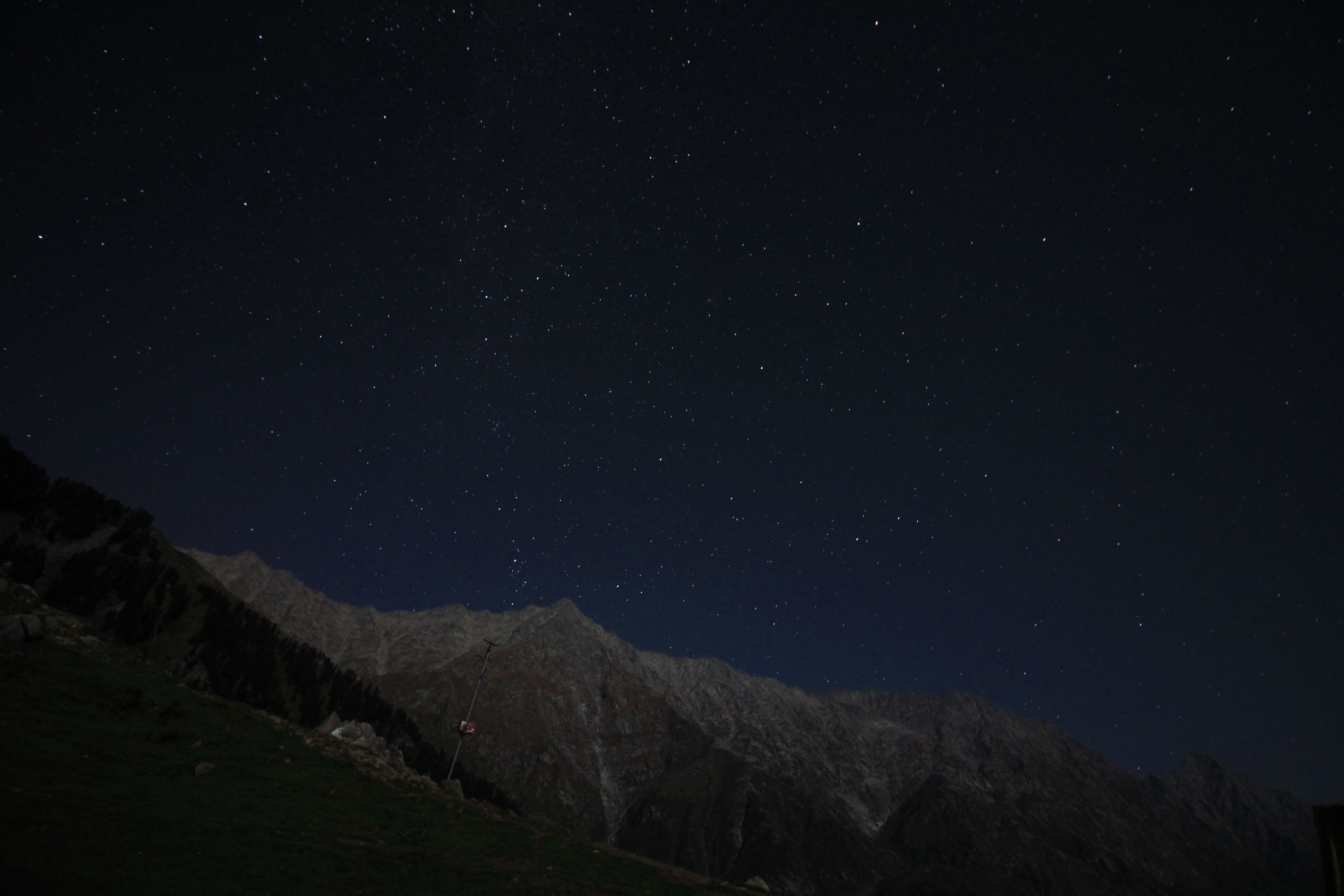 in the lap of mountains under the blanket of stars 4k, HD Wallpaper