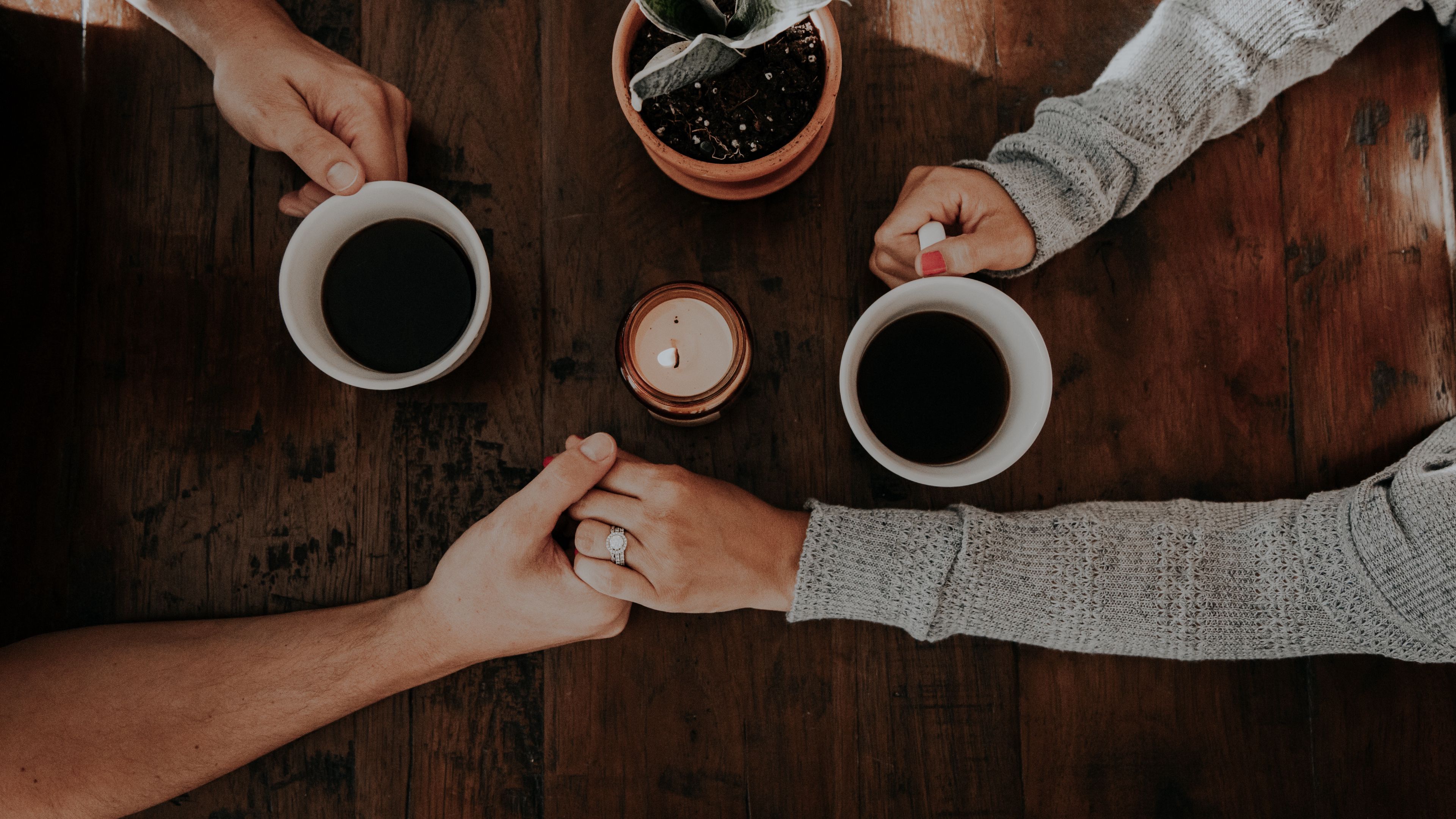 couple, hands, love, tenderness, coffee, 4k, HD Wallpaper