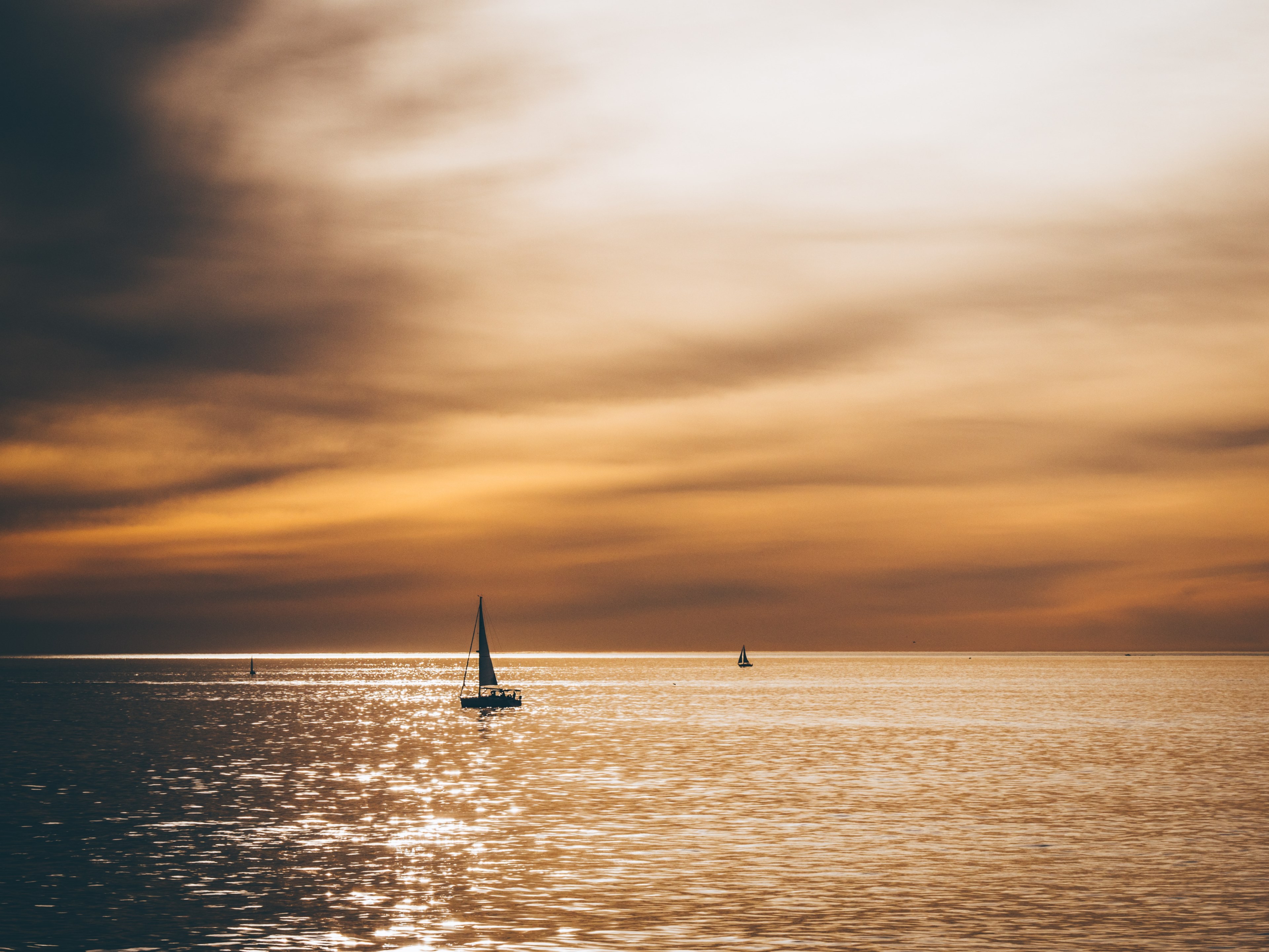 sailboats at sunset 4k, HD Wallpaper