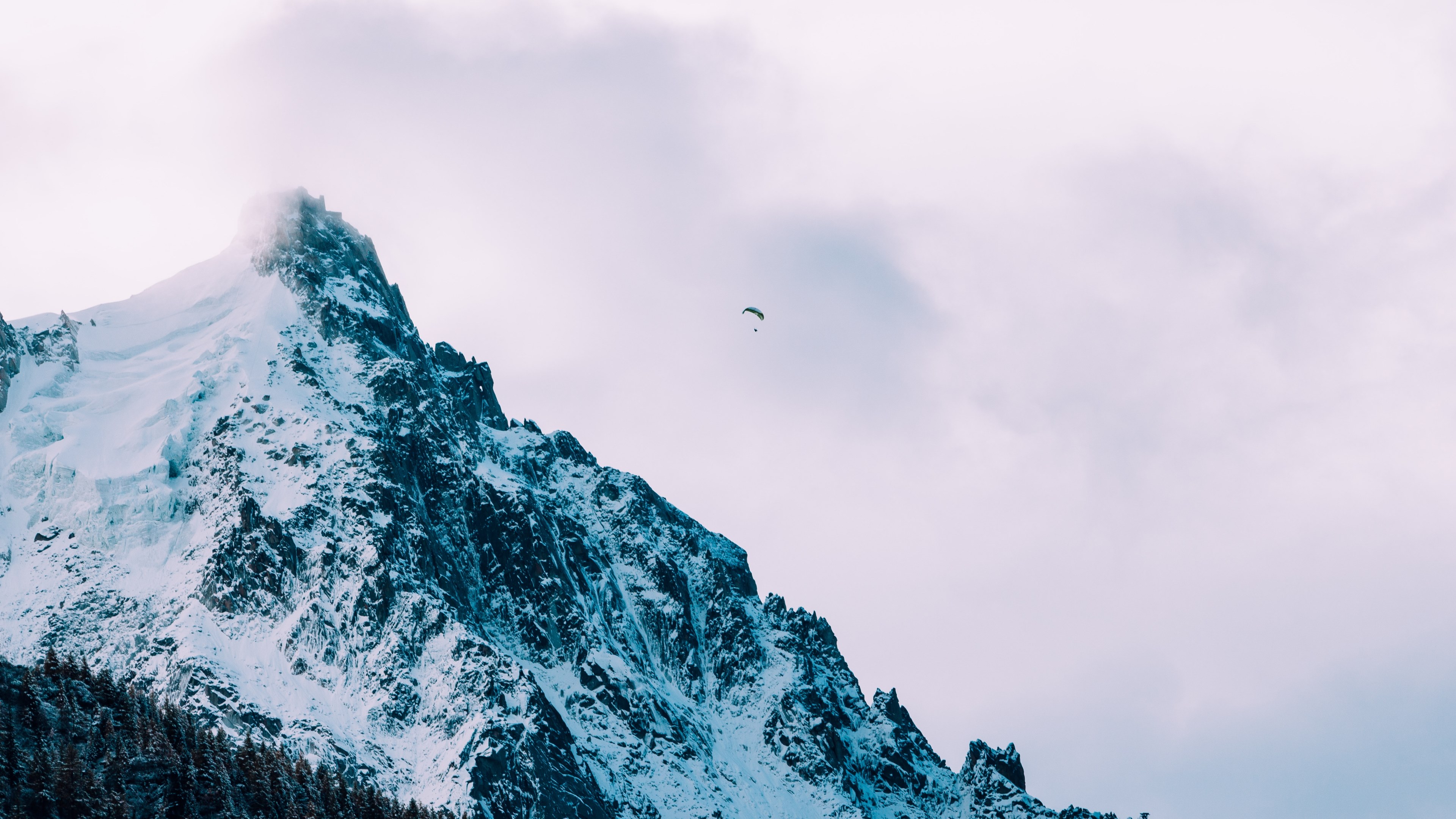 a paraglider in the sky over a snow covered mountain, paragliding in the alps 4k, HD Wallpaper