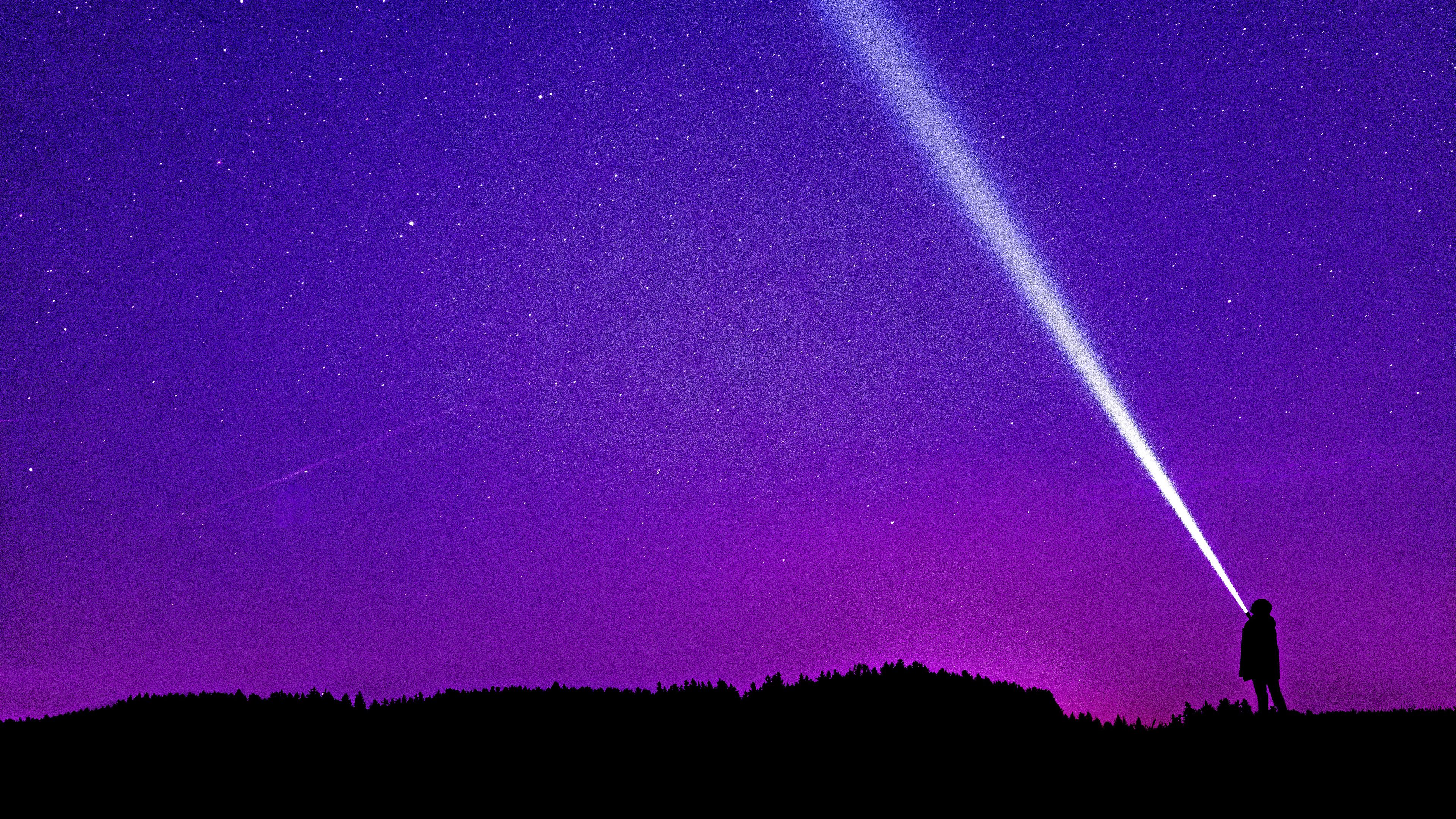 starry sky, silhouette, man, 4k, HD Wallpaper