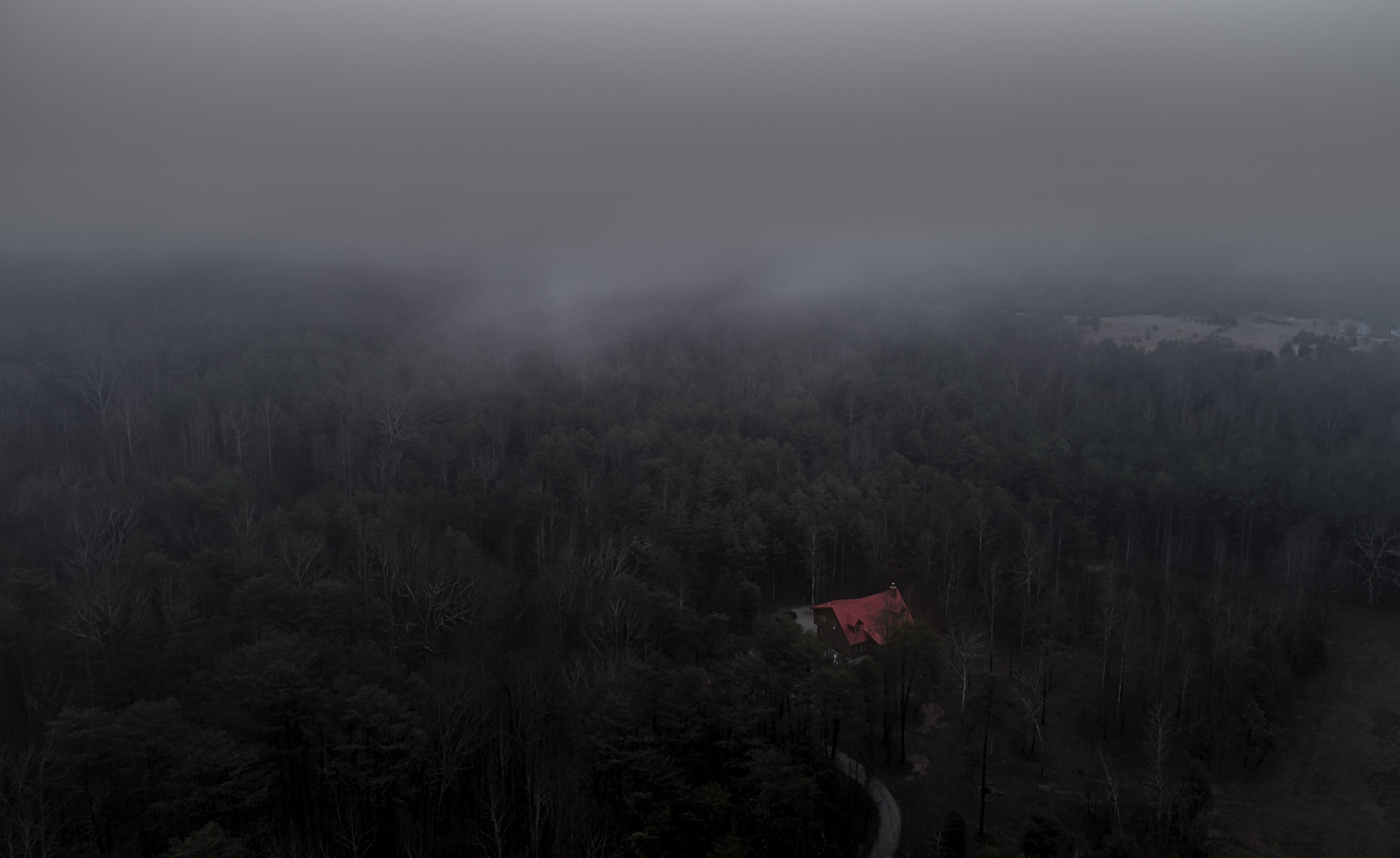 a house in the middle of the forest with trees covered by fog in lafayette georgia united states, a house in the forest 4k, HD Wallpaper