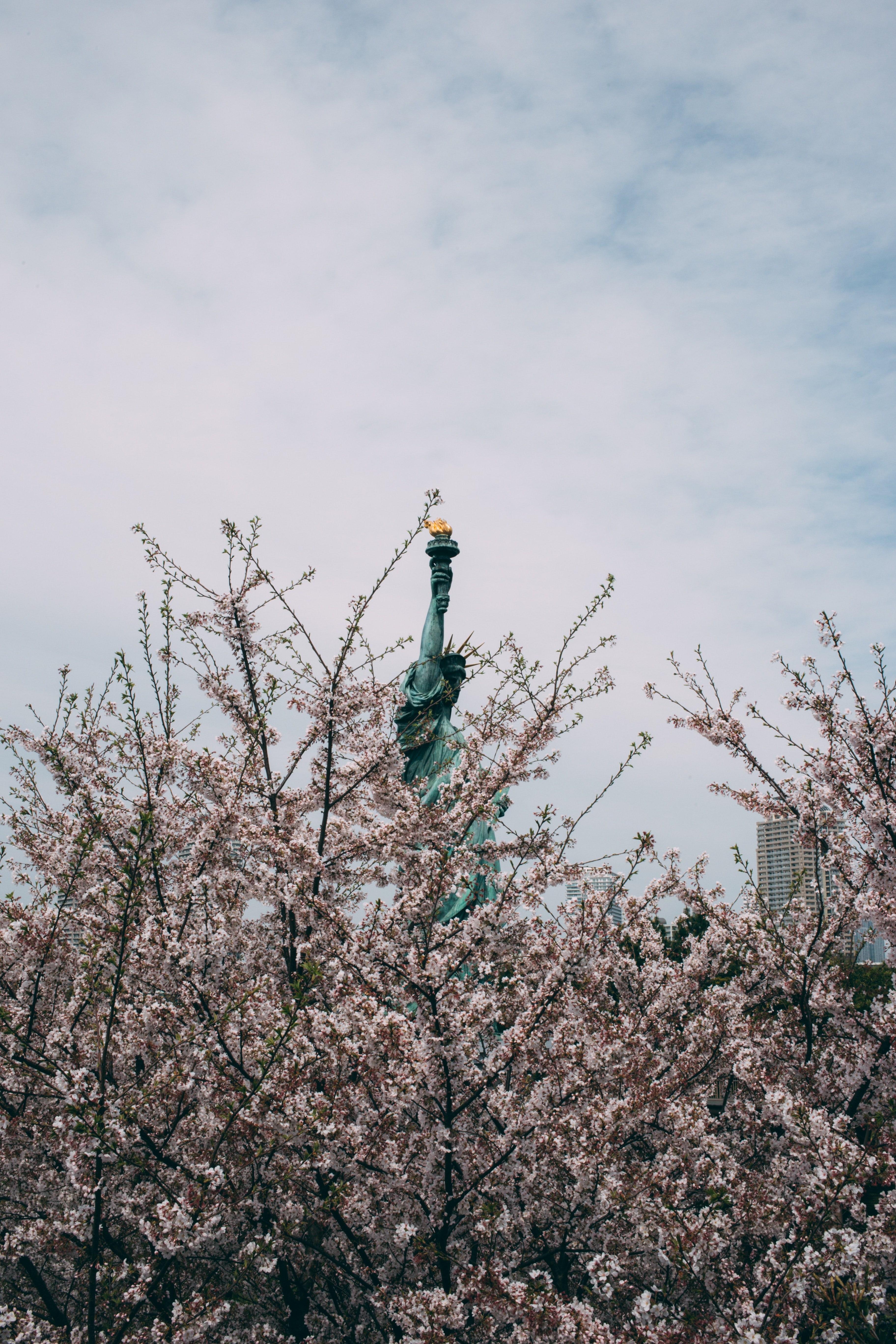 odaiba japan and statue of liberty hd, 4k, Phone HD Wallpaper