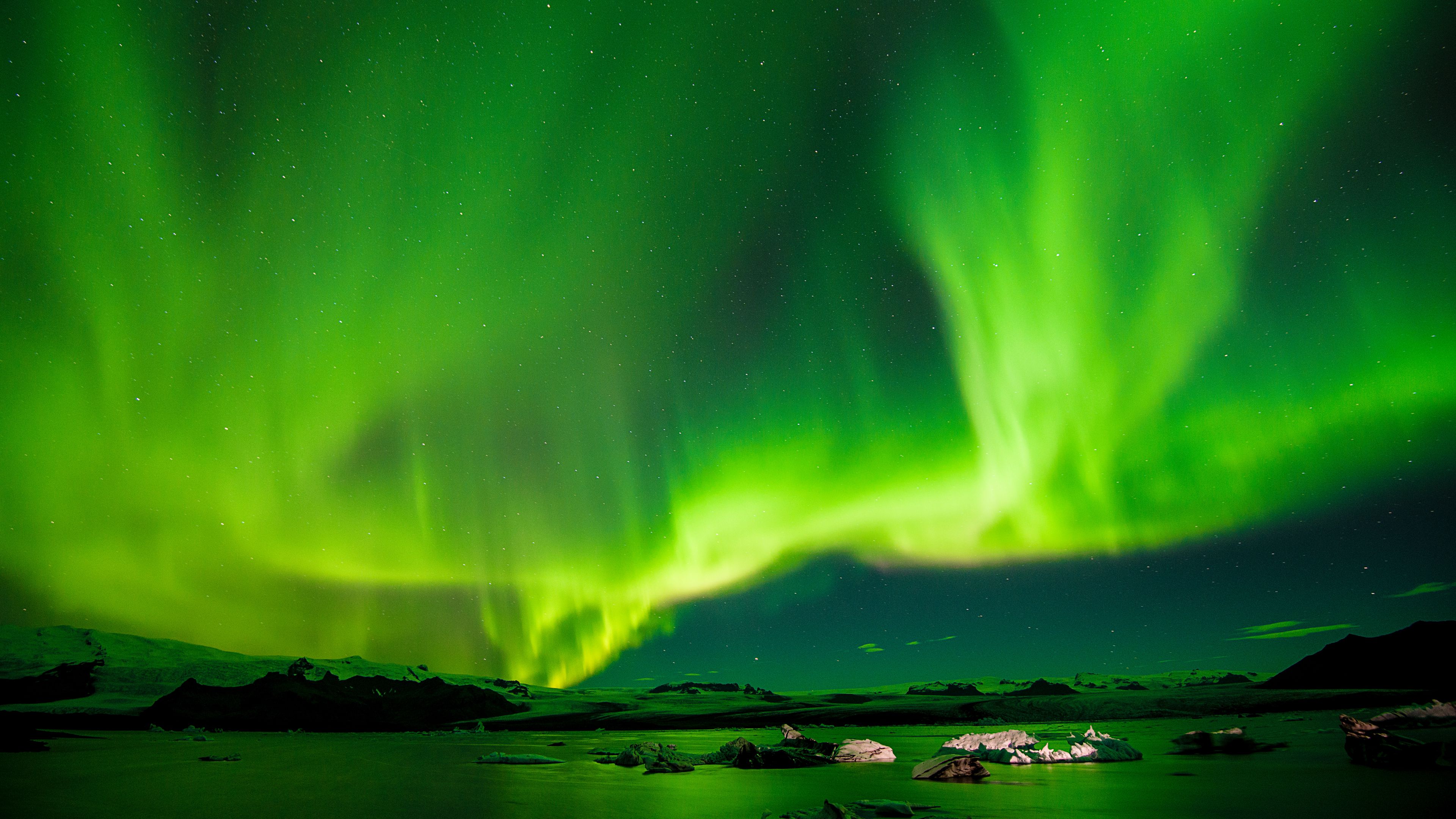 radiance, sky, stars, green, 4k, HD Wallpaper