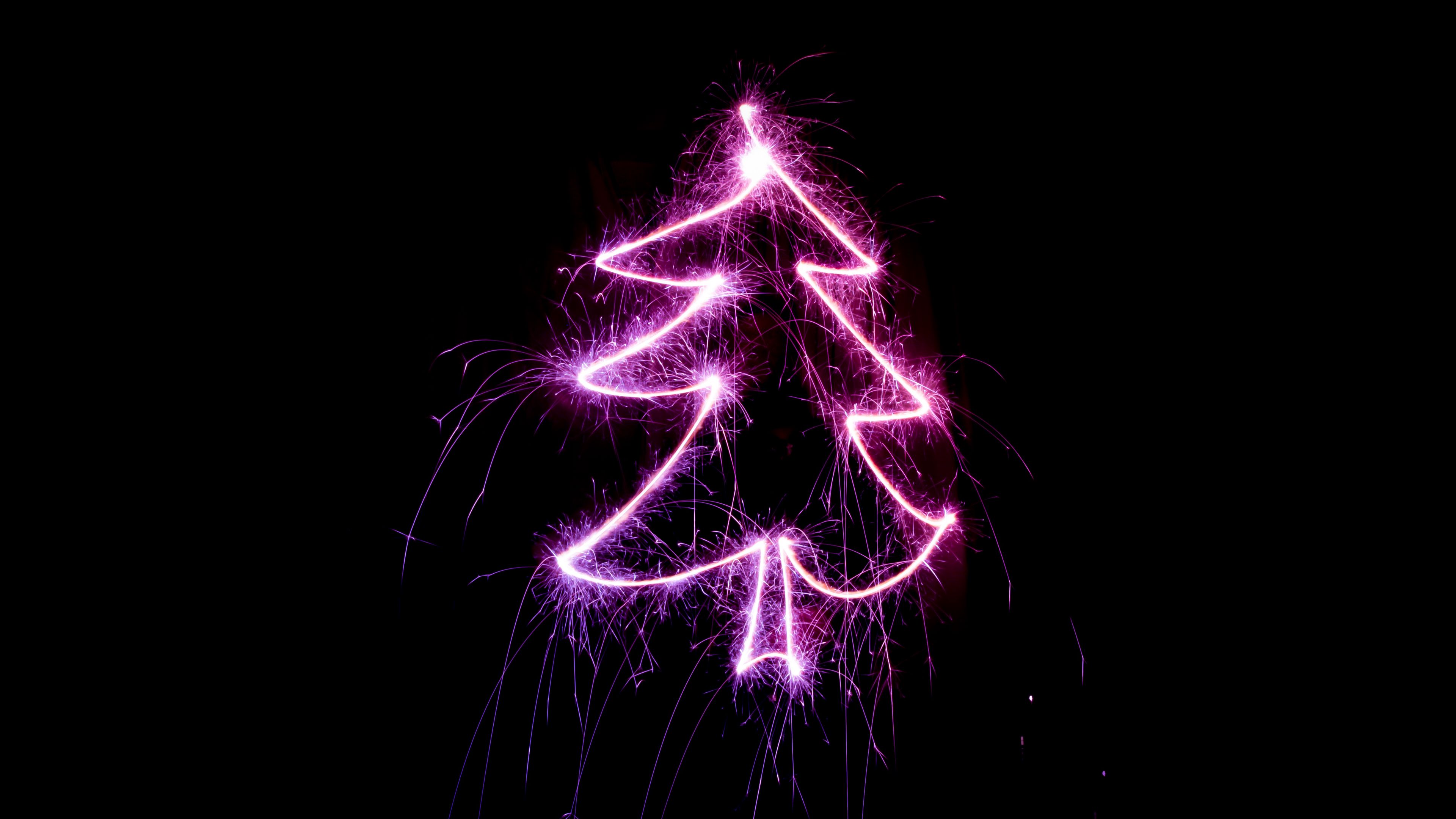 christmas tree, art, light, sparks, 4k, HD Wallpaper