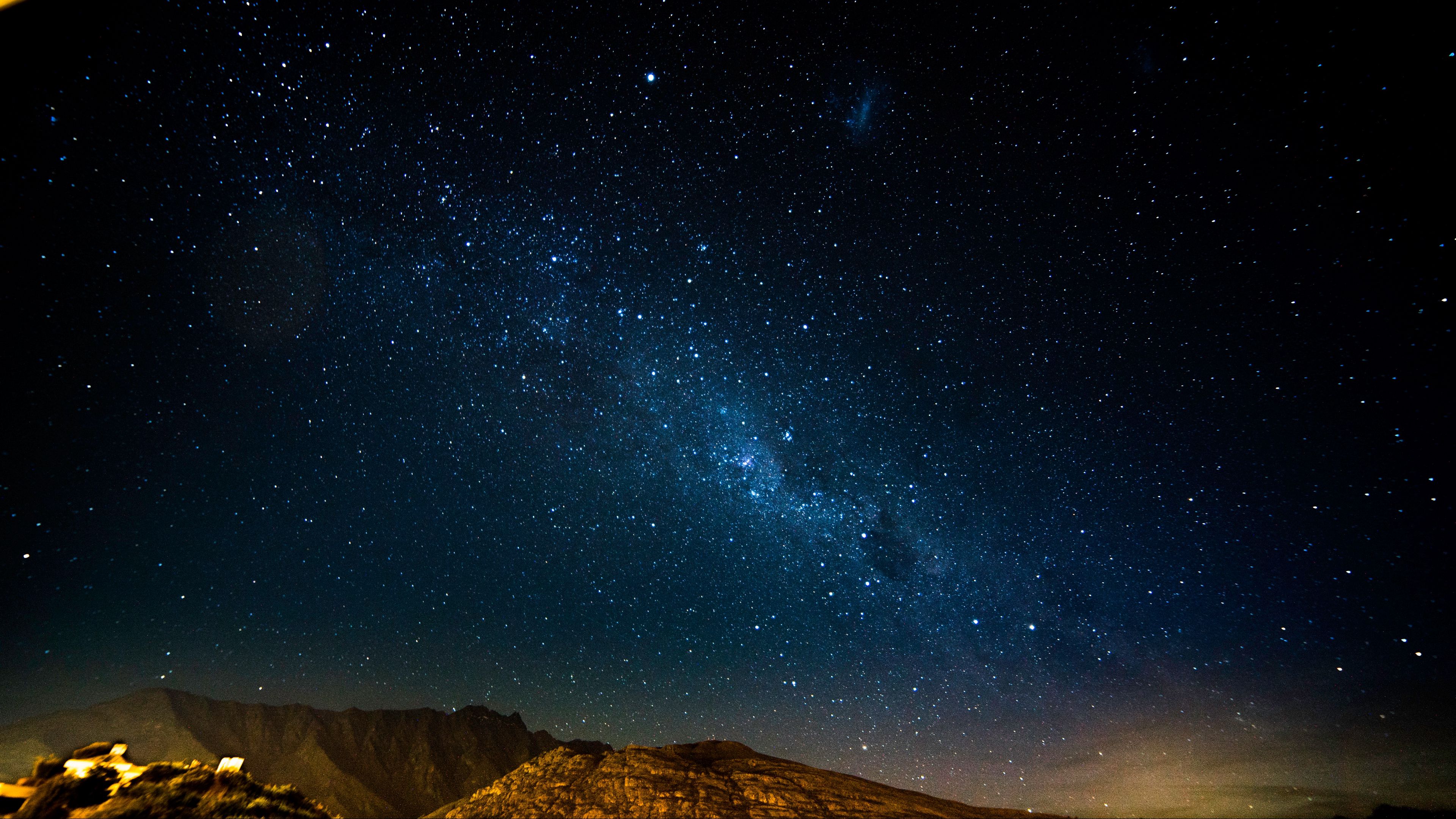 starry sky, night, mountains, radiance, glitter, 4k, HD Wallpaper