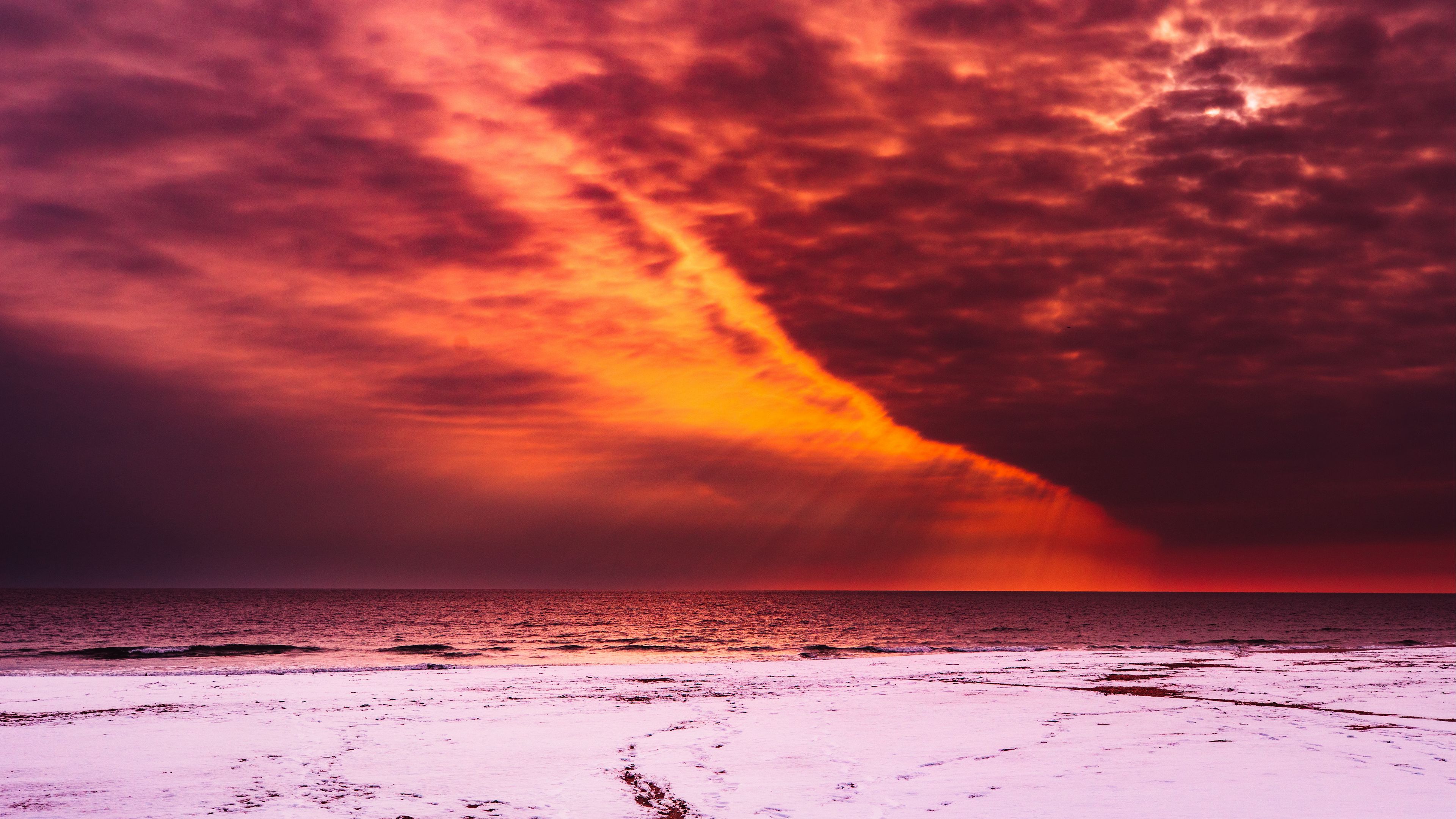 shore, radiance, sky, snow, 4k, HD Wallpaper