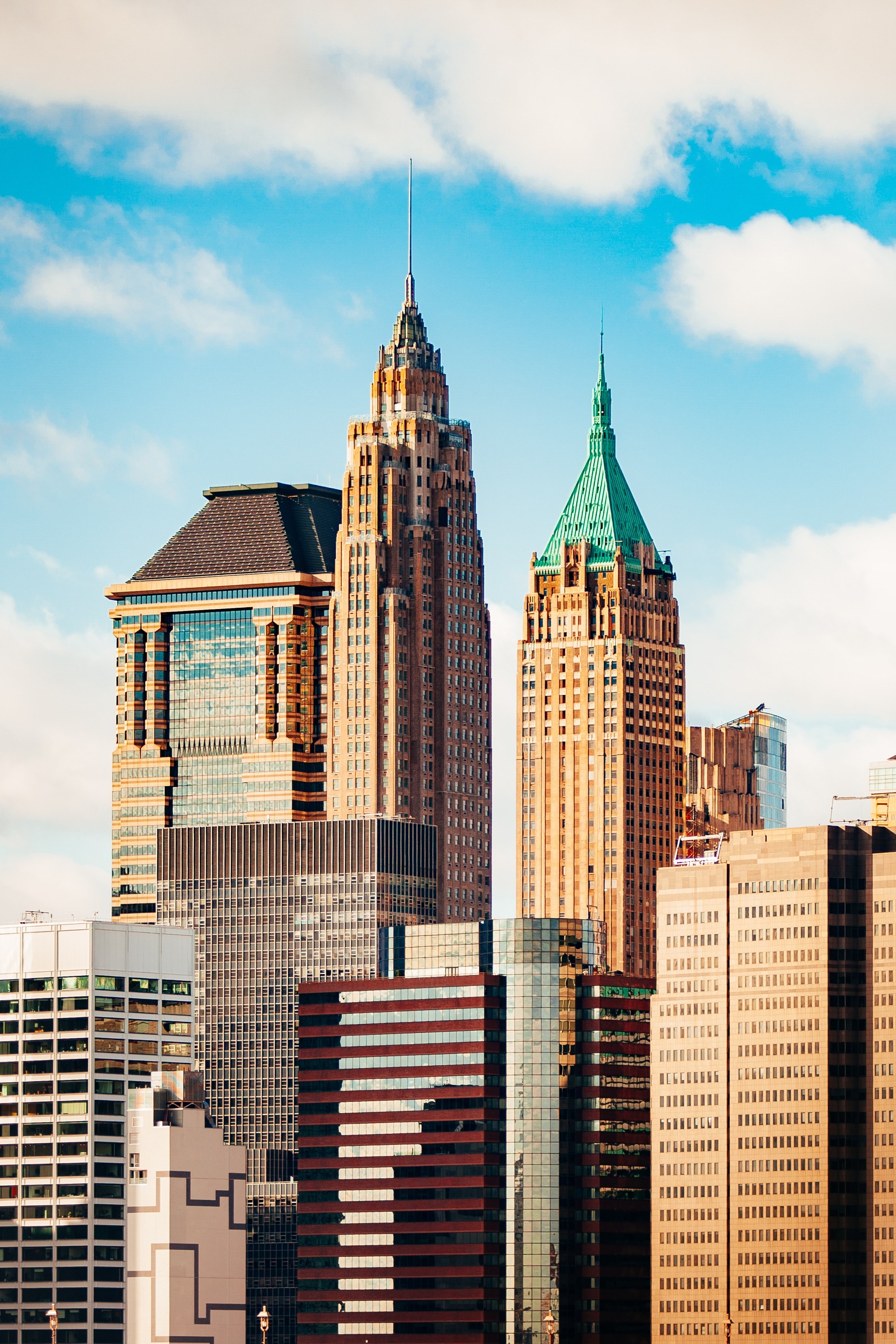 skyscraper facade new york and sky hd, 4k, Phone HD Wallpaper