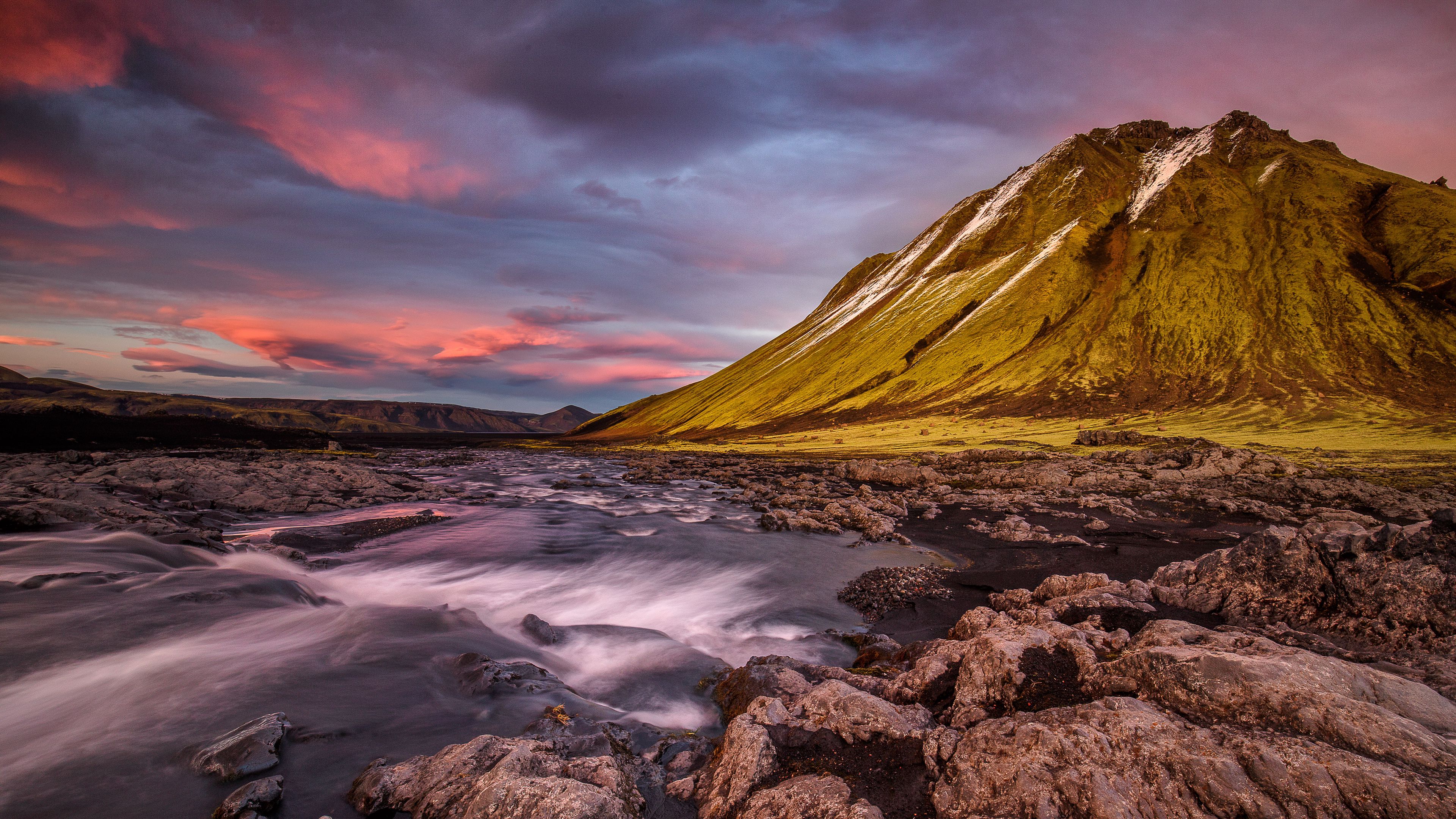 iceland, mountains, river, stones, flow, 4k, HD Wallpaper