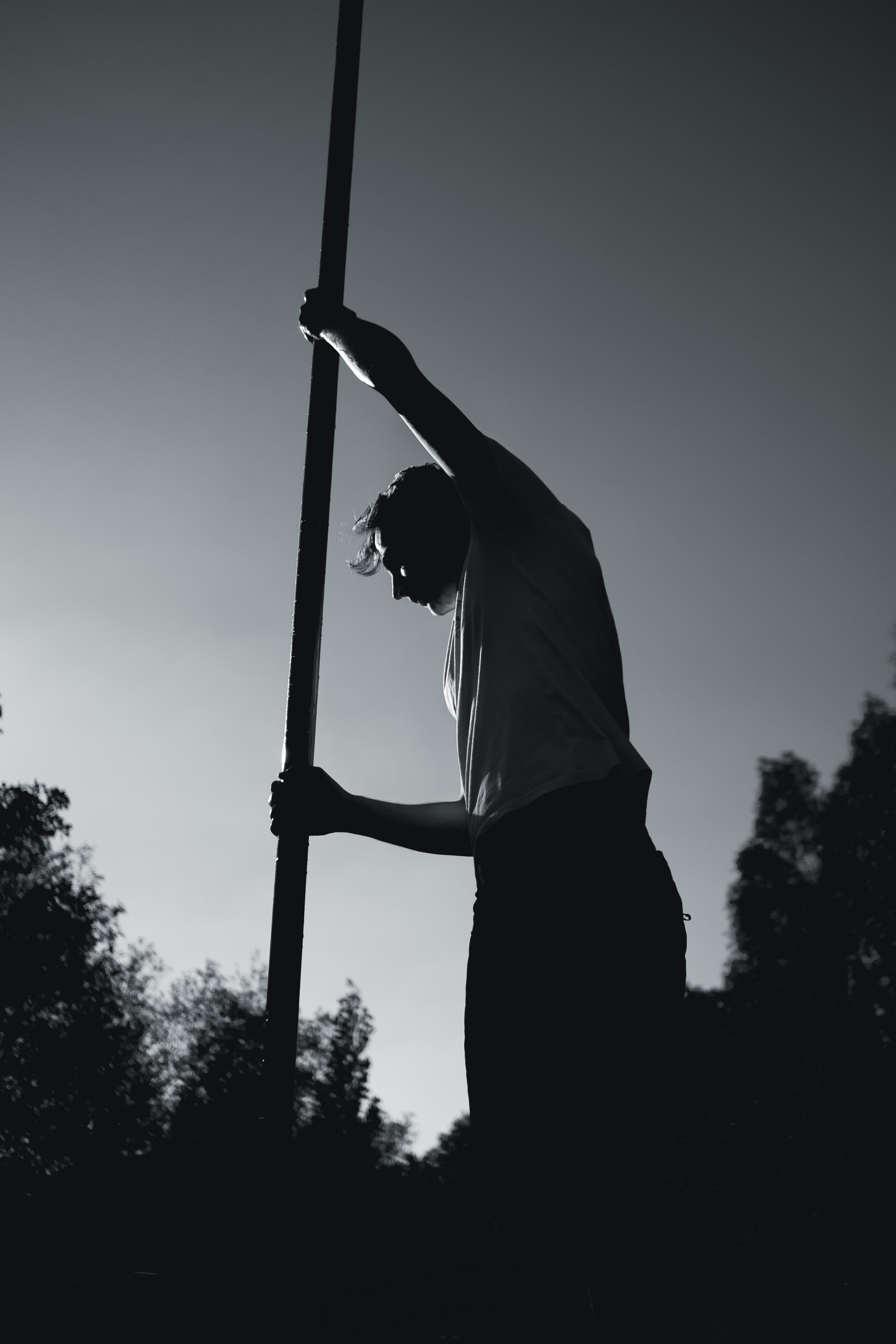 man pole silhouette and punting hd, 4k, Phone HD Wallpaper