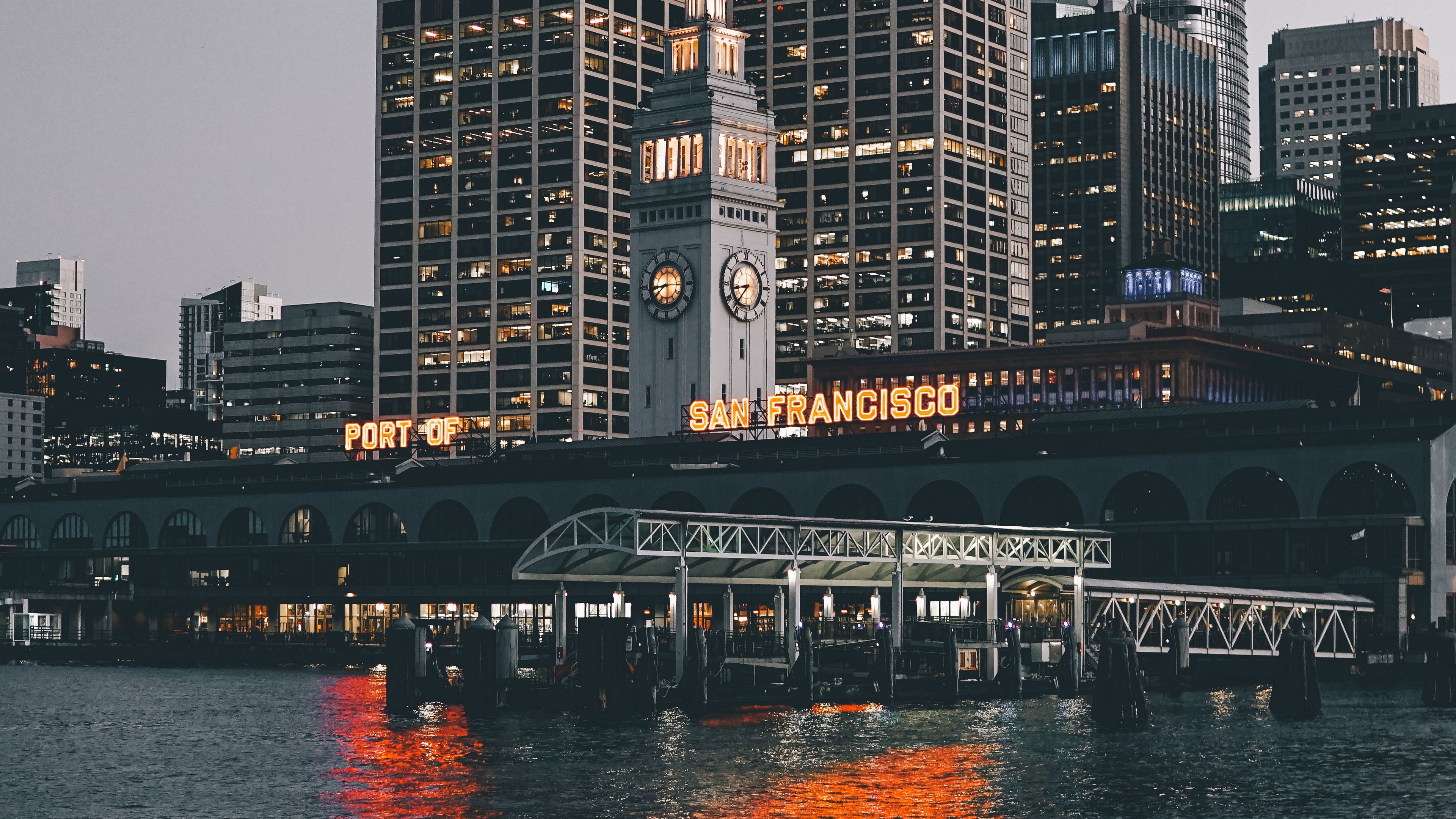 san francisco, usa, bridge, skyscrapers, beach, 4k, HD Wallpaper