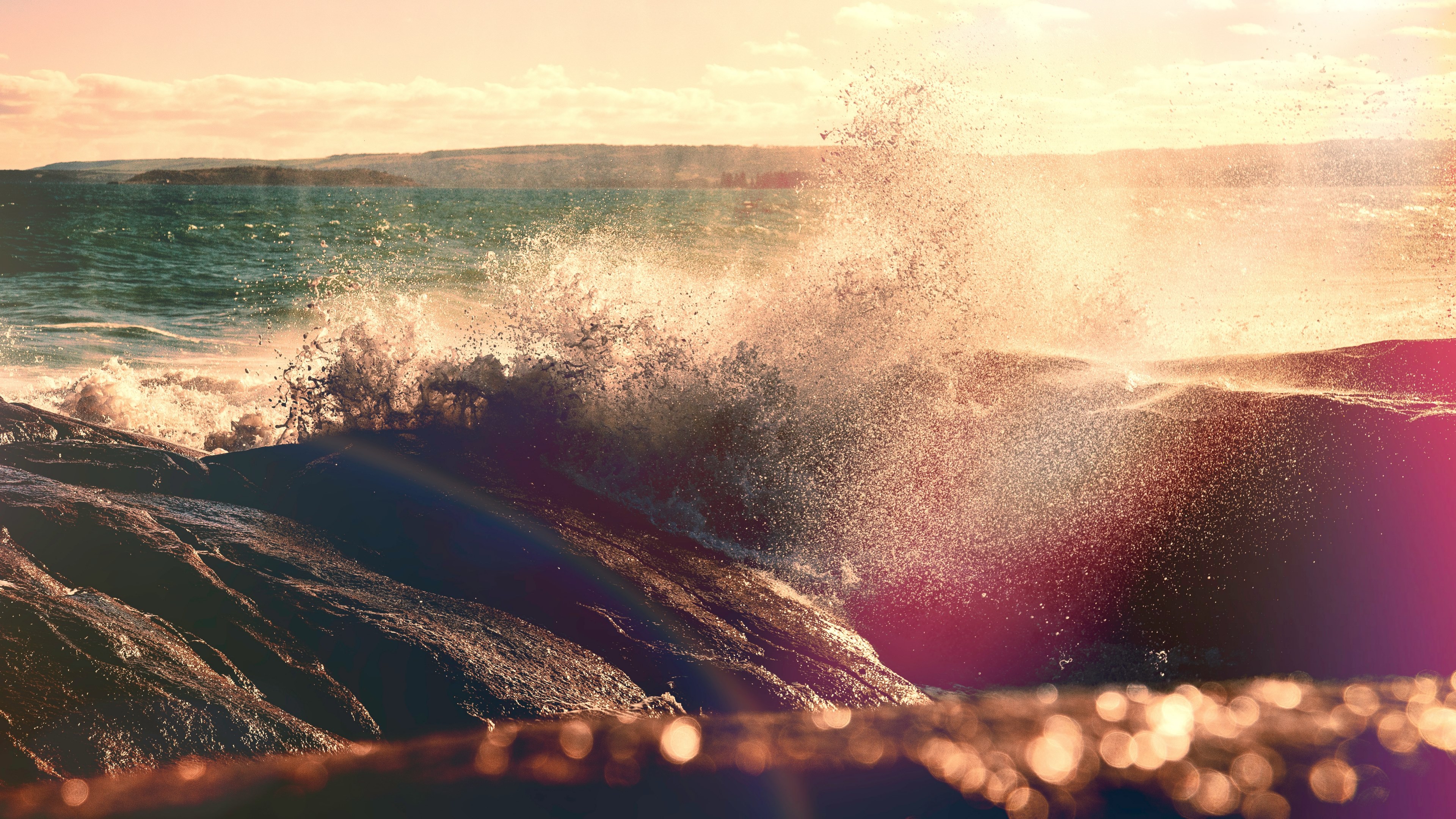 golden light golden hour afternoon and spray 4k, HD Wallpaper