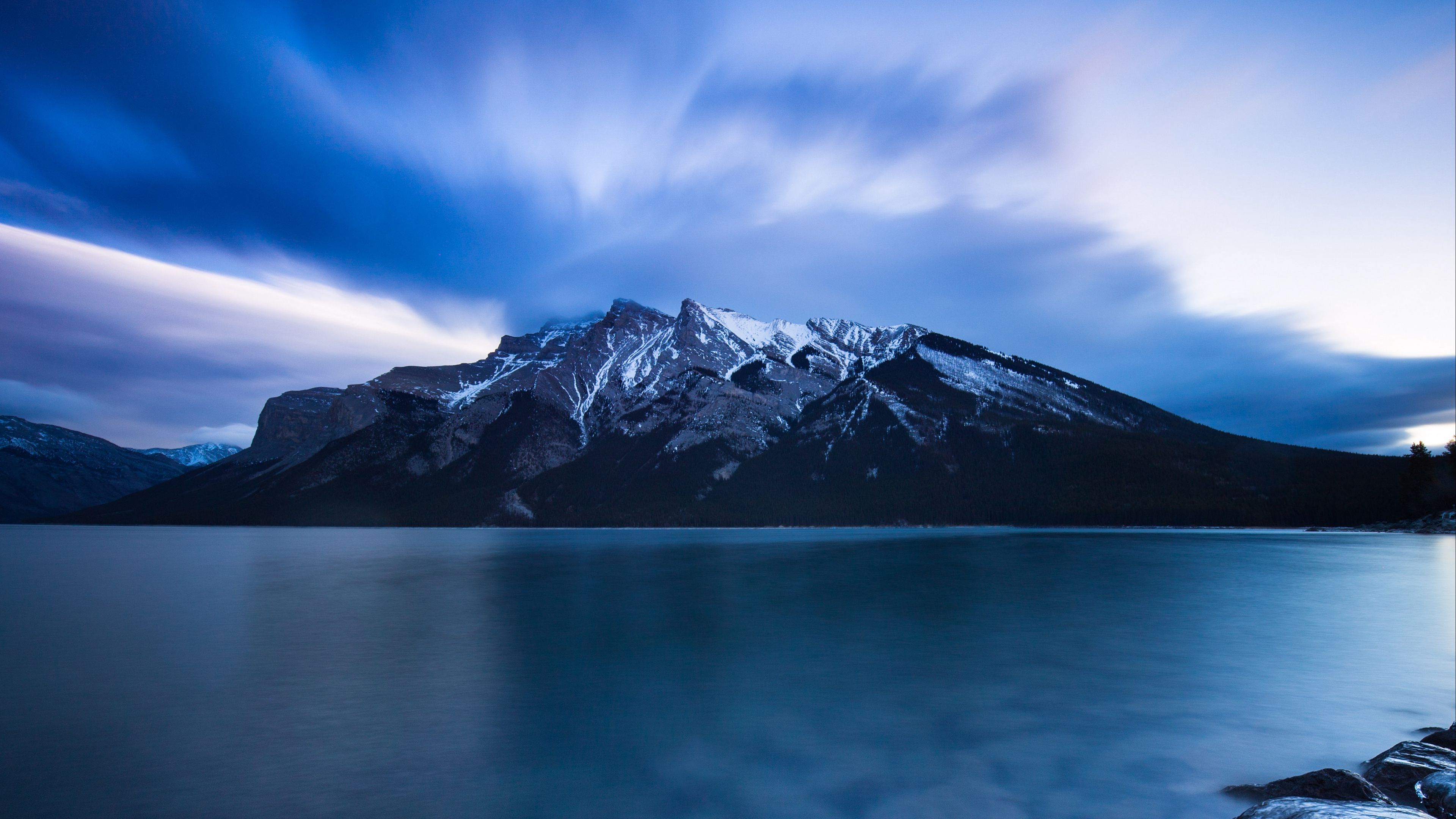 minnewanka, lake, canada, mountains, 4k, HD Wallpaper