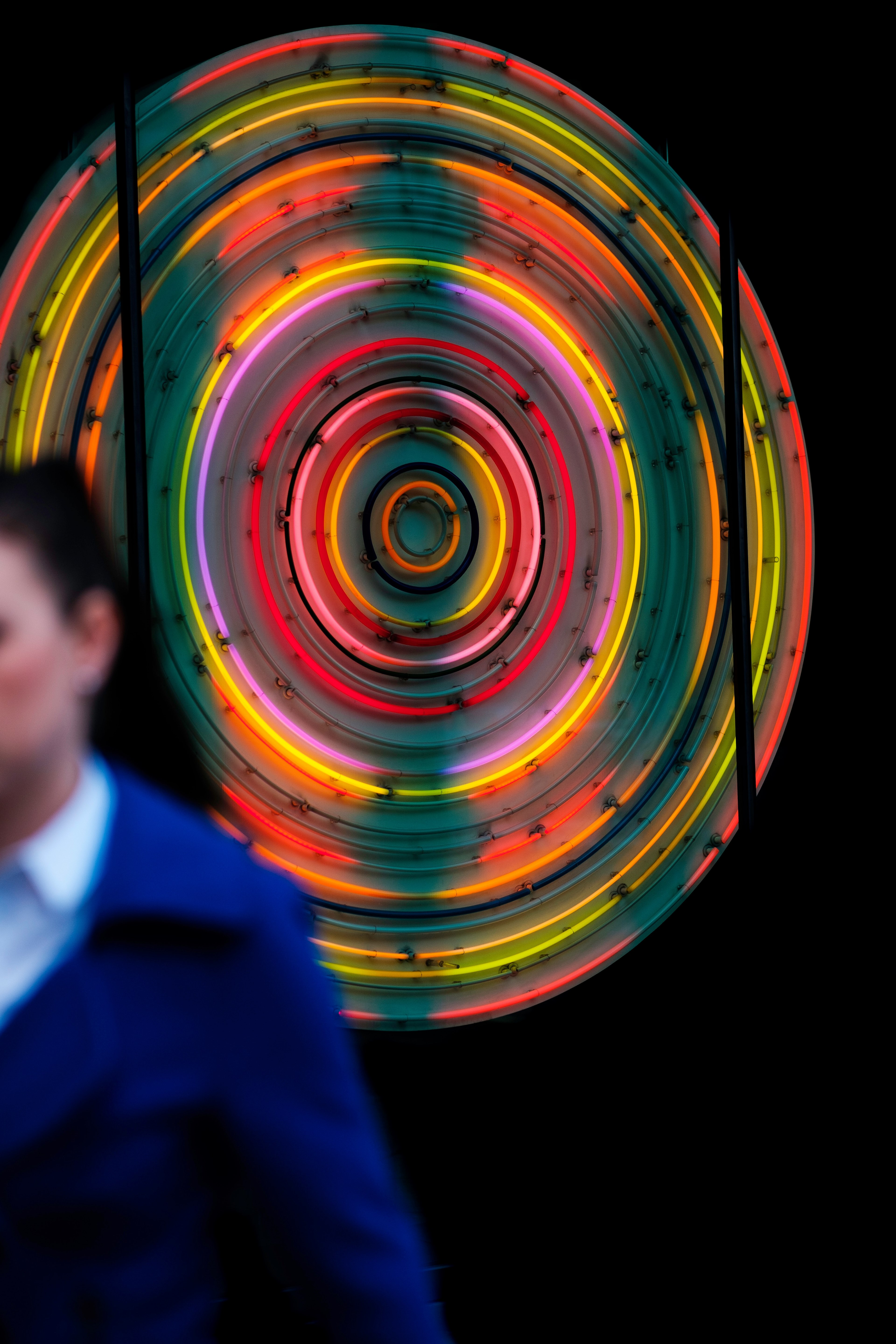 woman walking past a bright and colorful neon sign in london, neon sign in london 4k, Phone HD Wallpaper