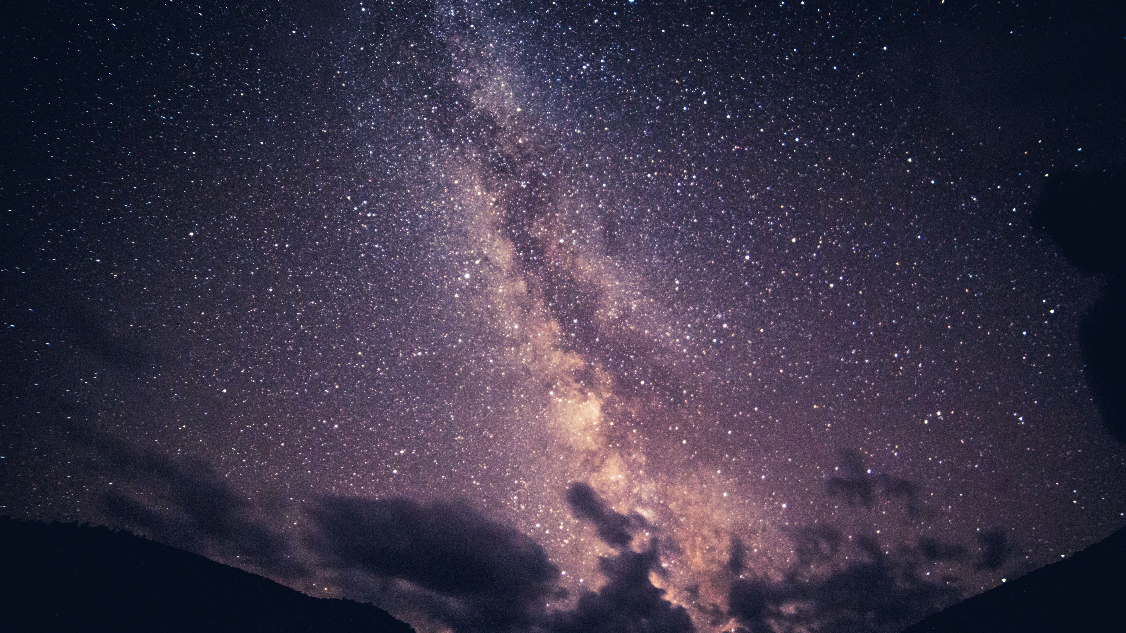 starry sky, milky way, clouds, night, 4k, HD Wallpaper