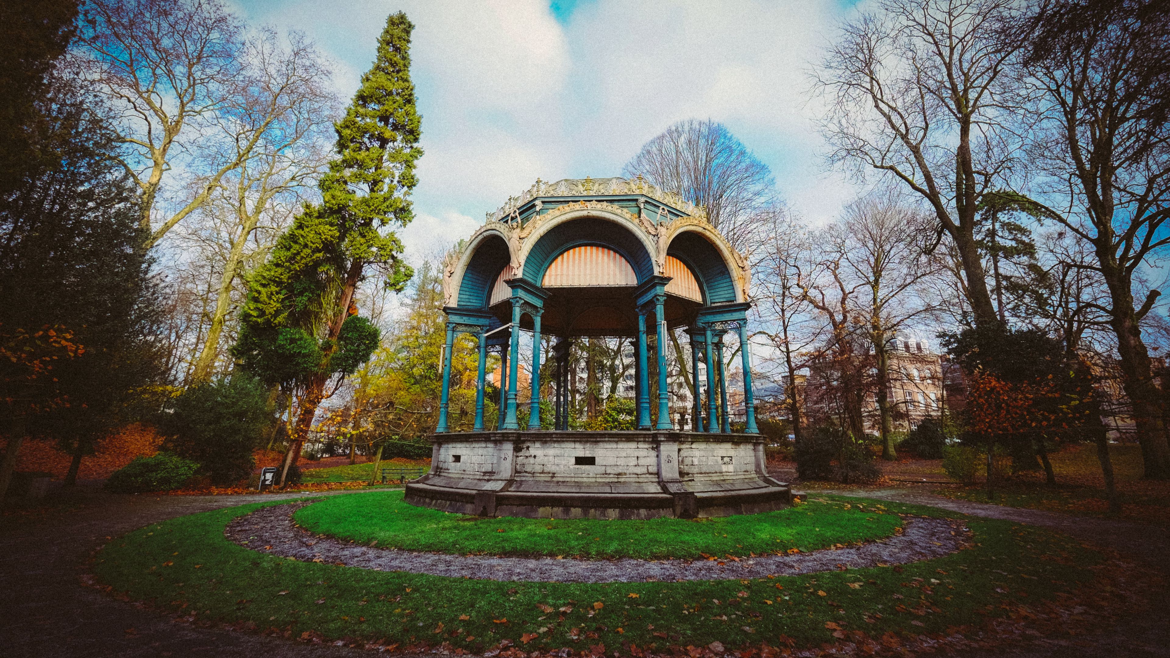gazebo, park, autumn, 4k, HD Wallpaper