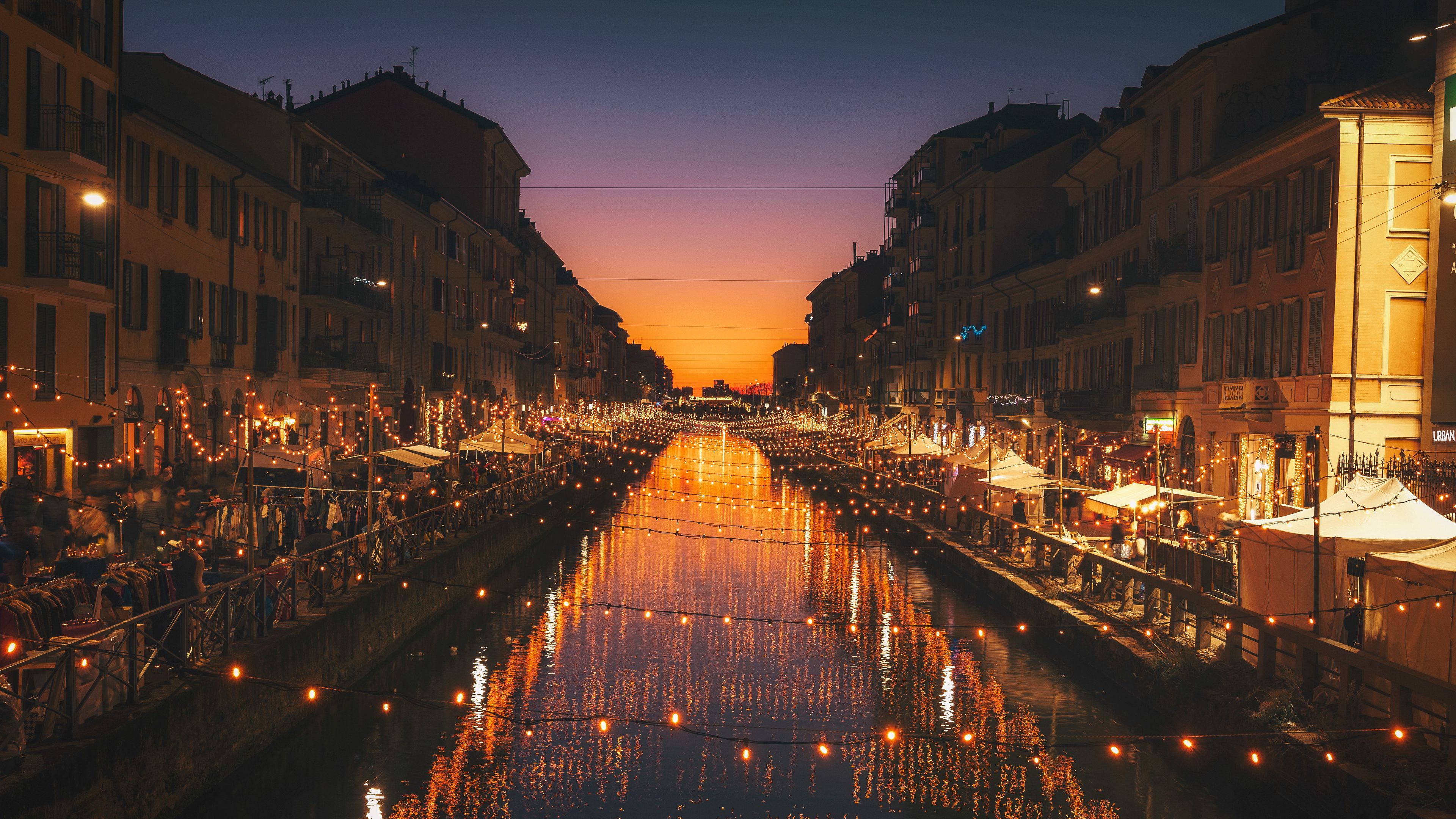 milan, italy, river, evening, city, 4k, HD Wallpaper