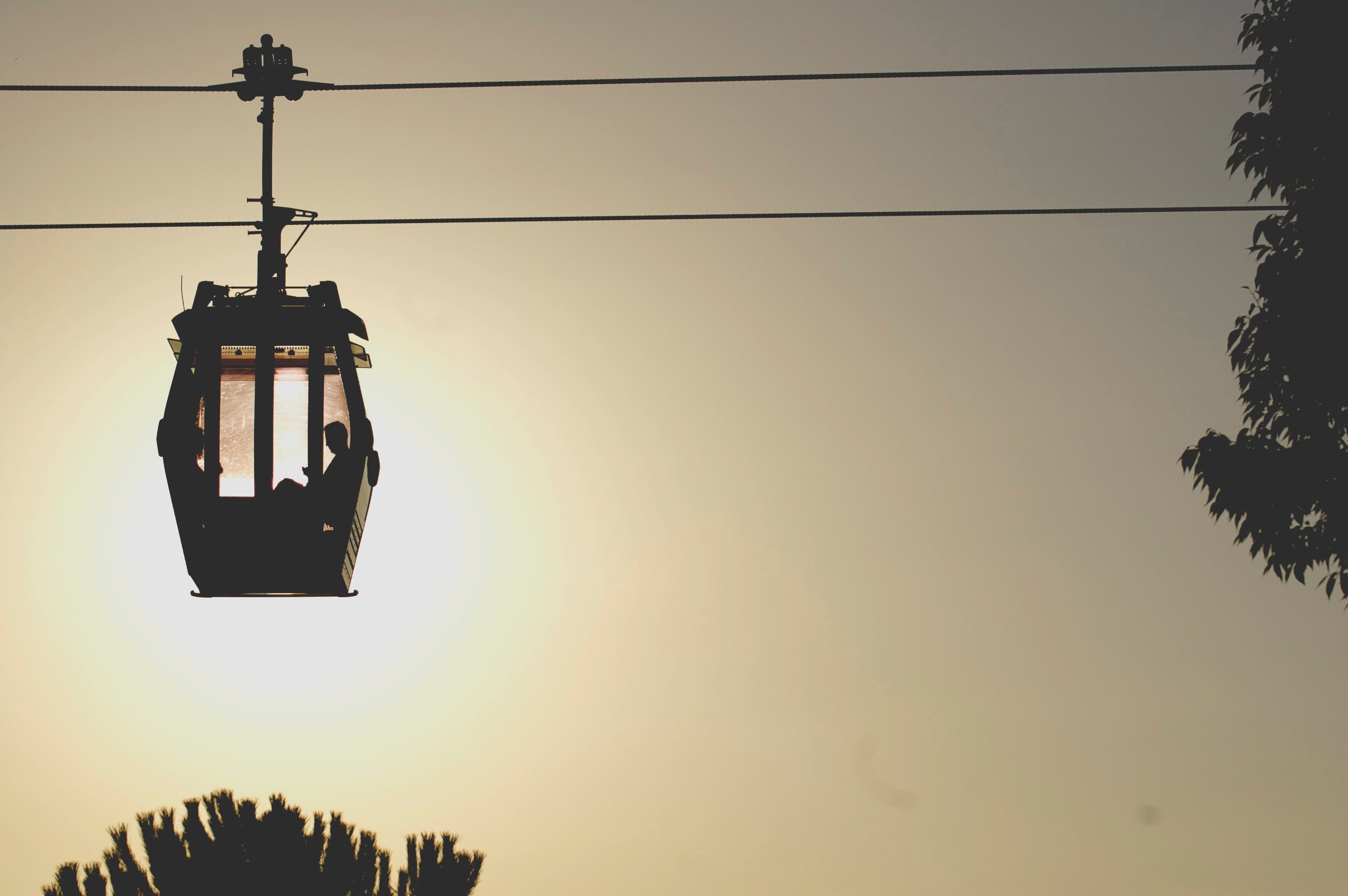 side view of a cable car silhouette, _cable car silhouette 4k, HD Wallpaper