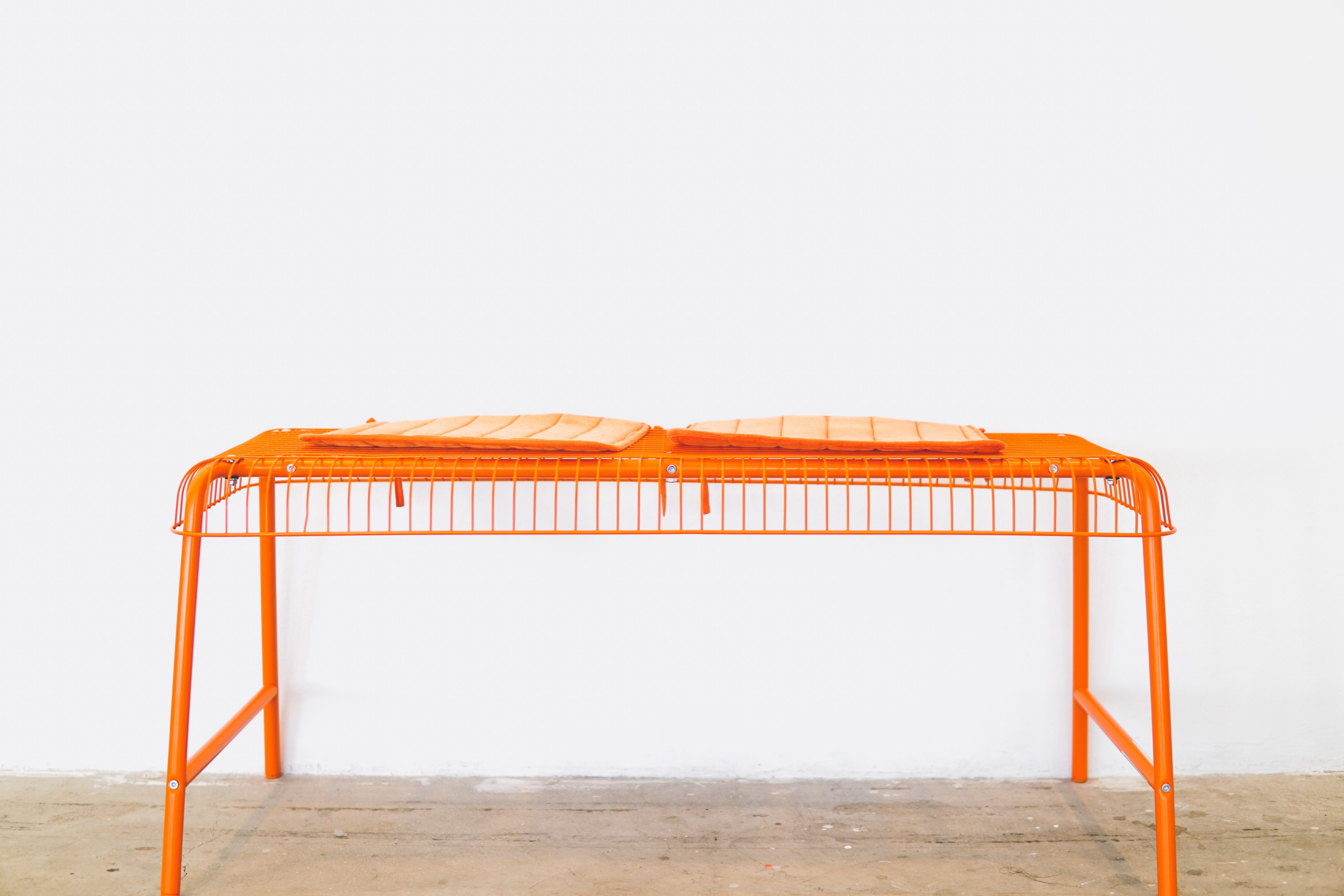 bench orange bench furniture and wire 4k, HD Wallpaper