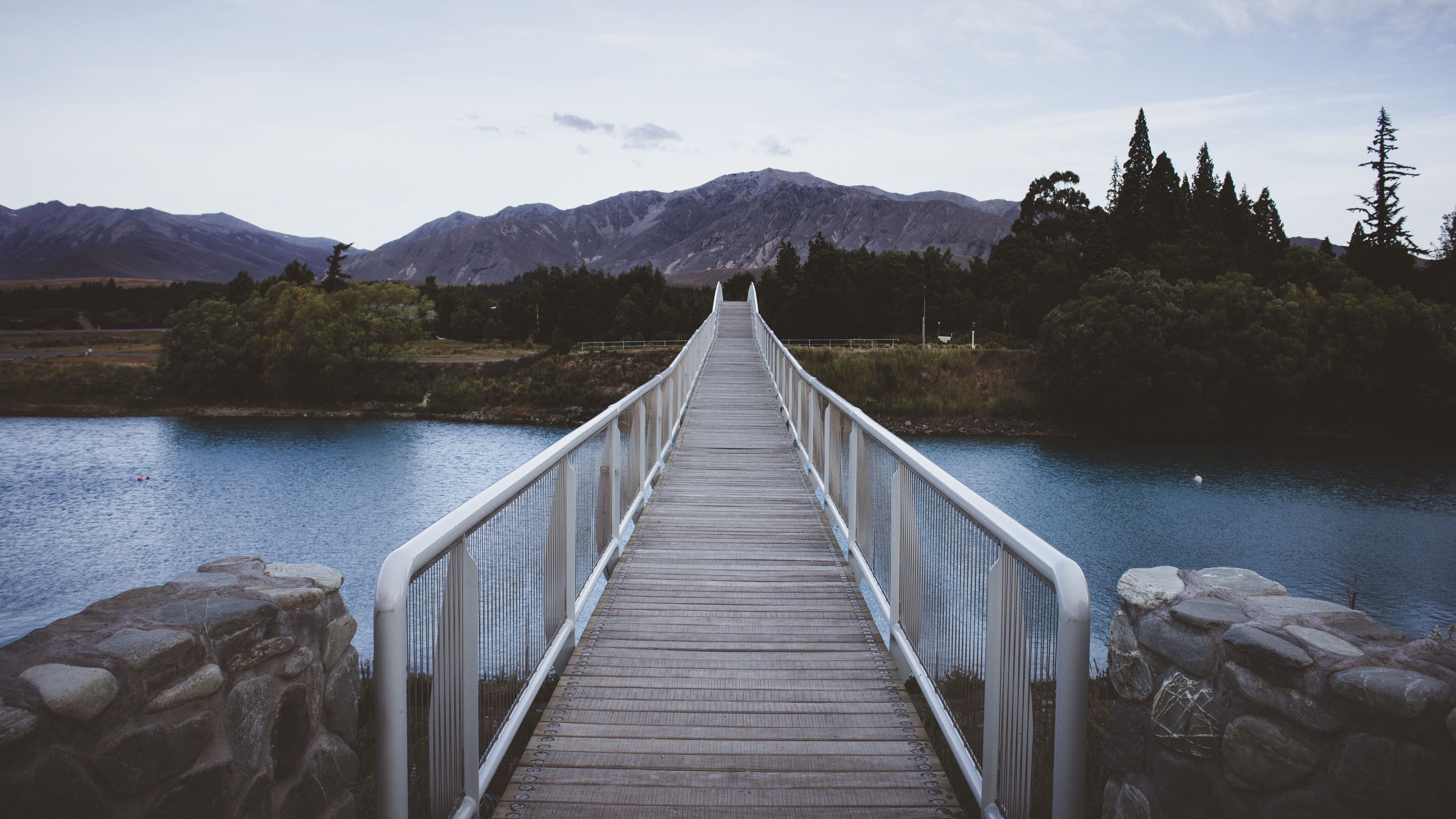 bridge, mountains, river, 4k, HD Wallpaper