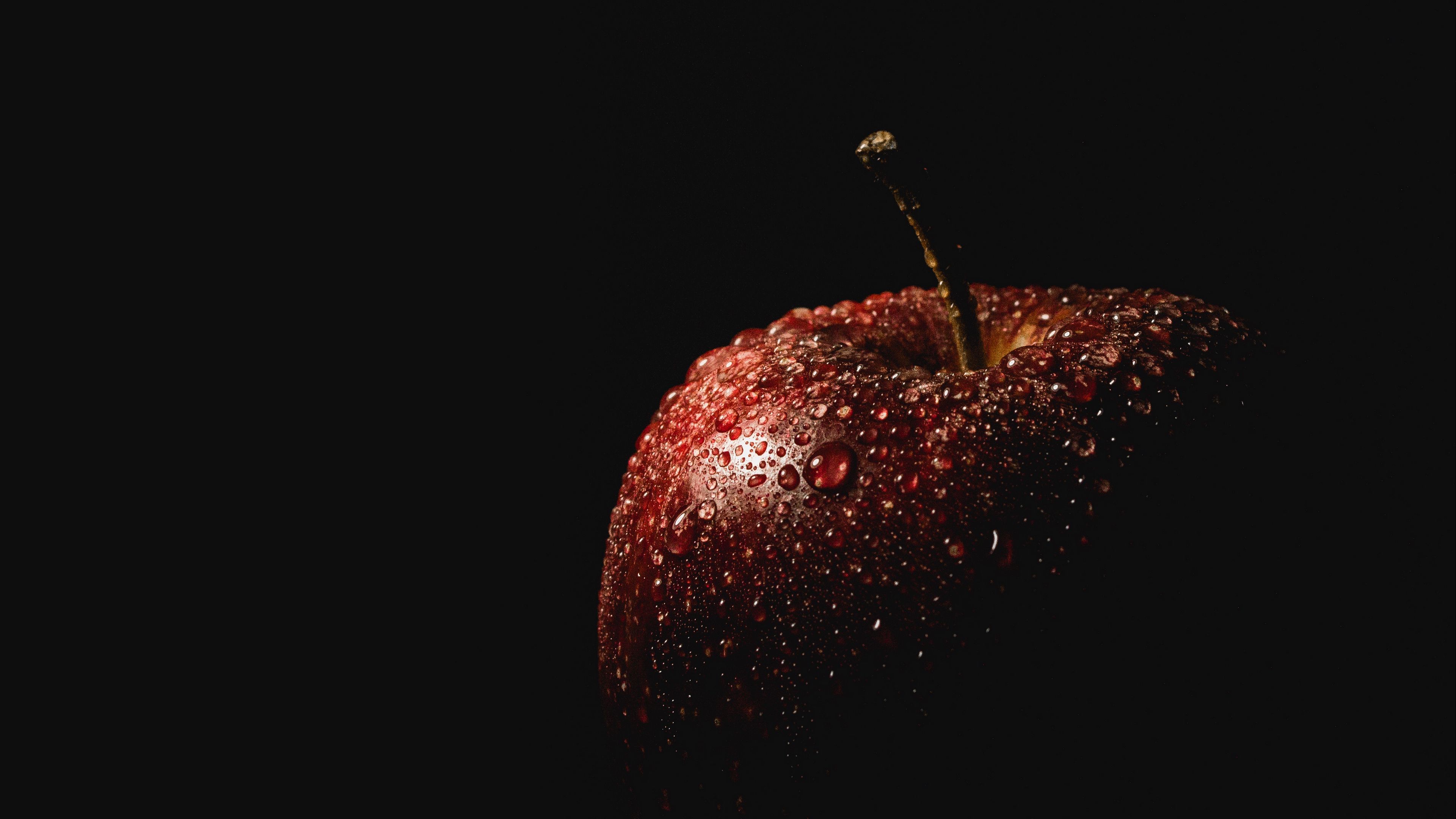 apple, drops, black background, 4k, HD Wallpaper