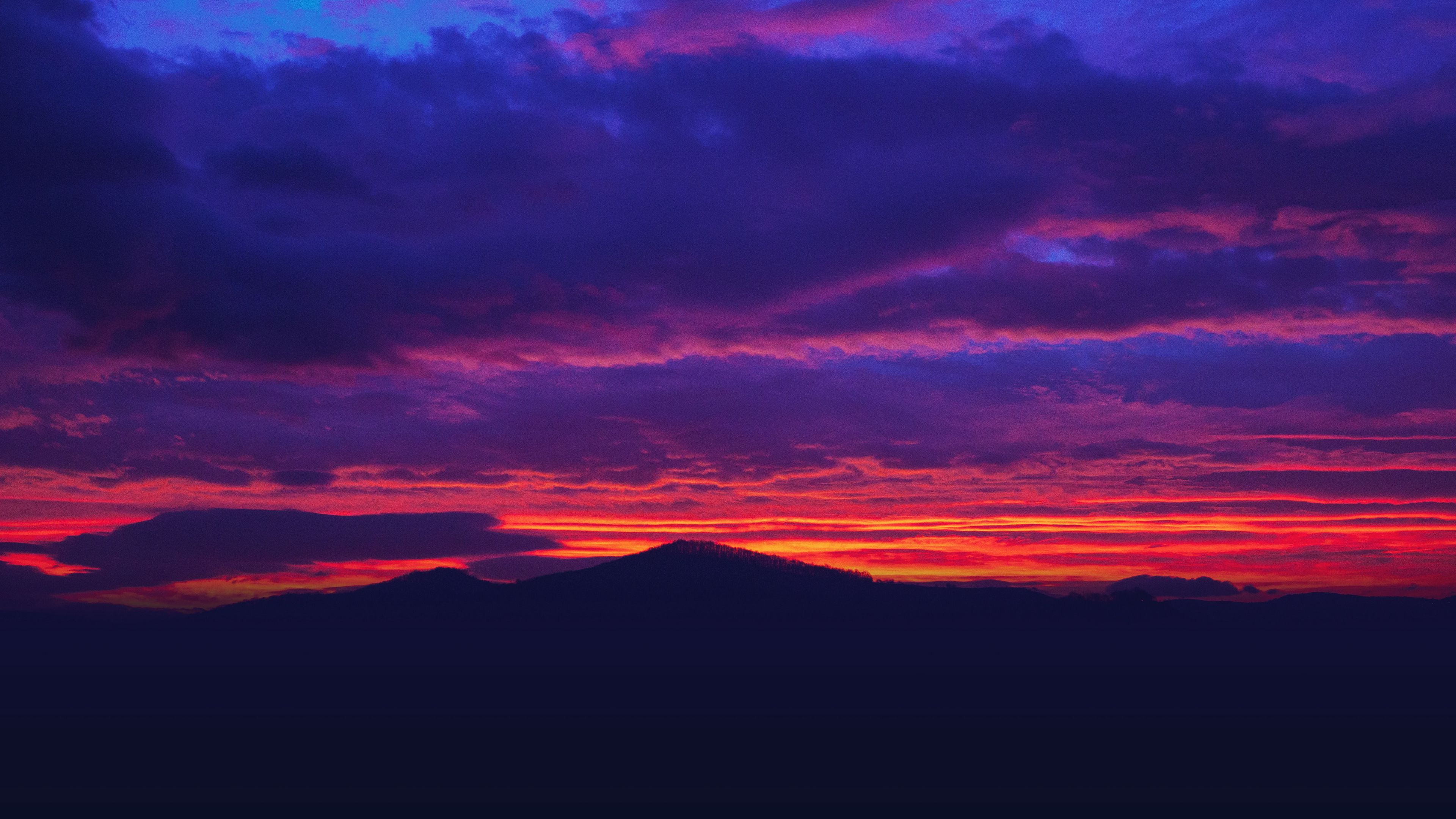 mountains, sunset, sky, clouds, 4k, HD Wallpaper