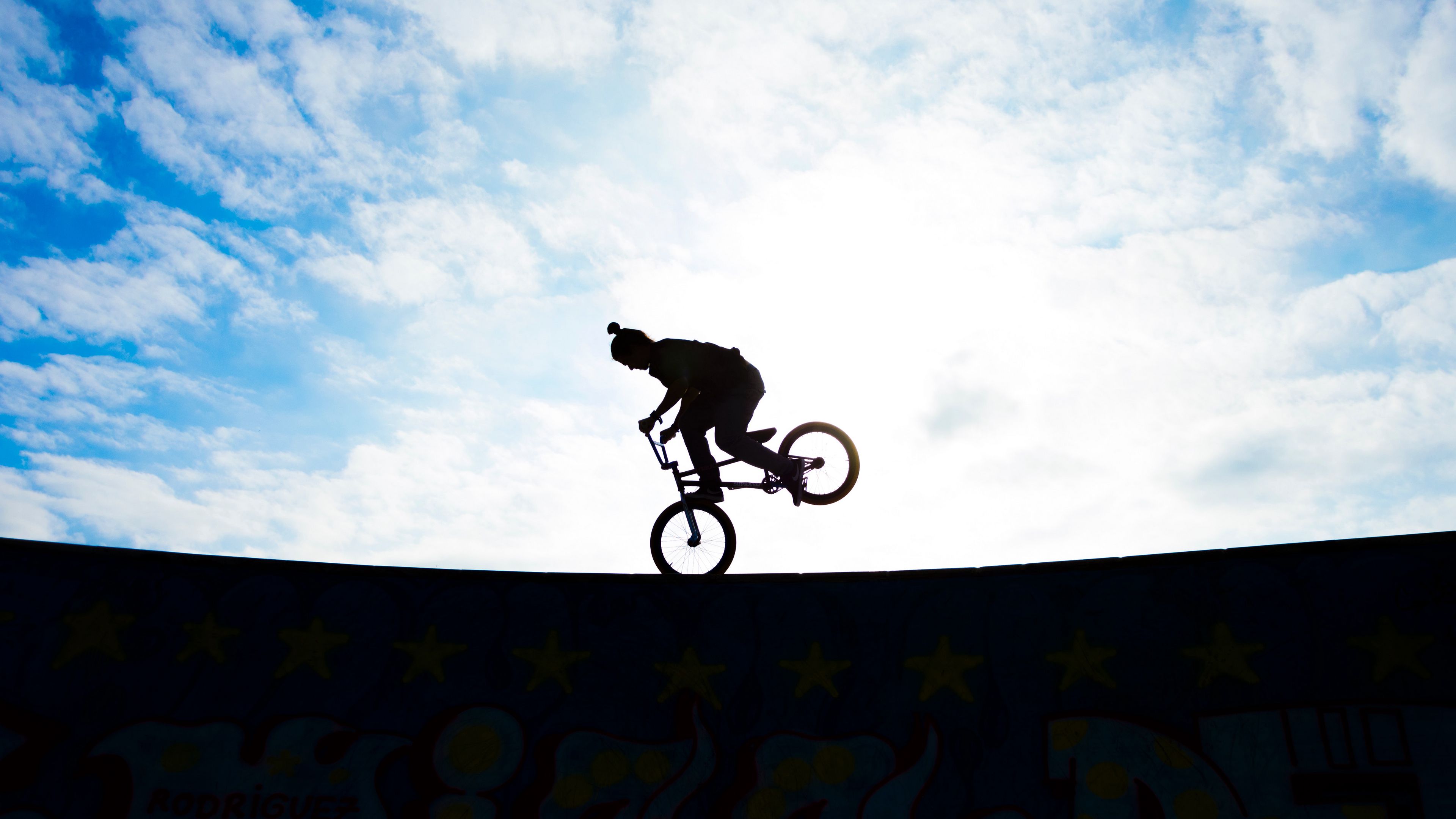 biker, silhouette, sky, 4k, HD Wallpaper
