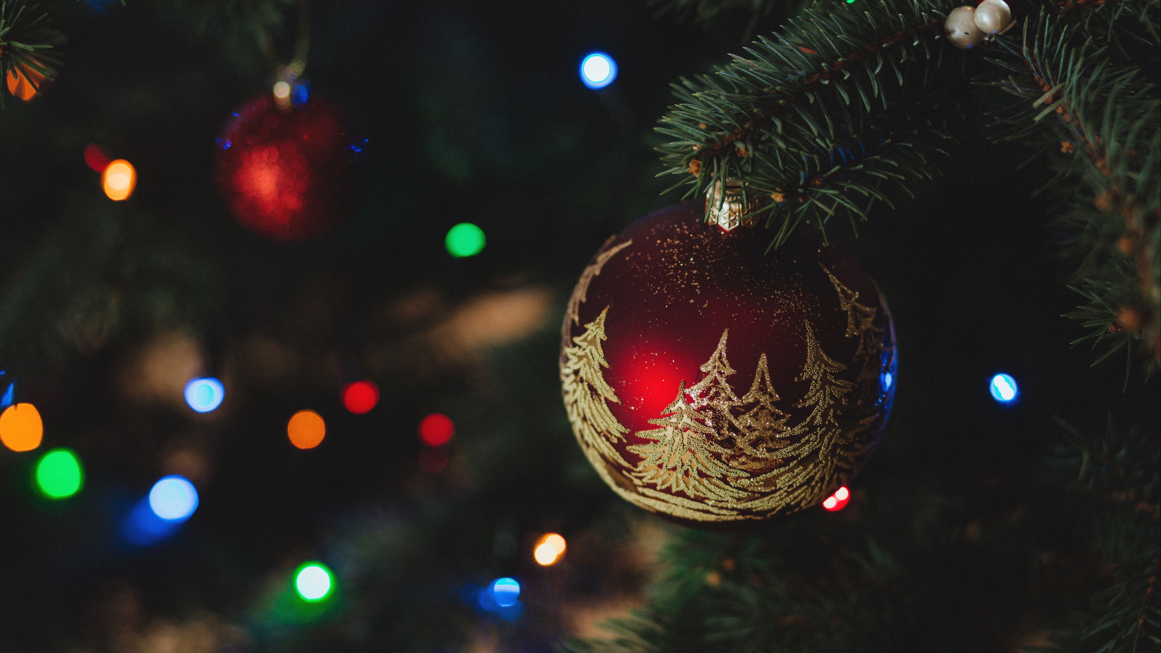 christmas decorations, new year, christmas, christmas tree, 4k, HD Wallpaper