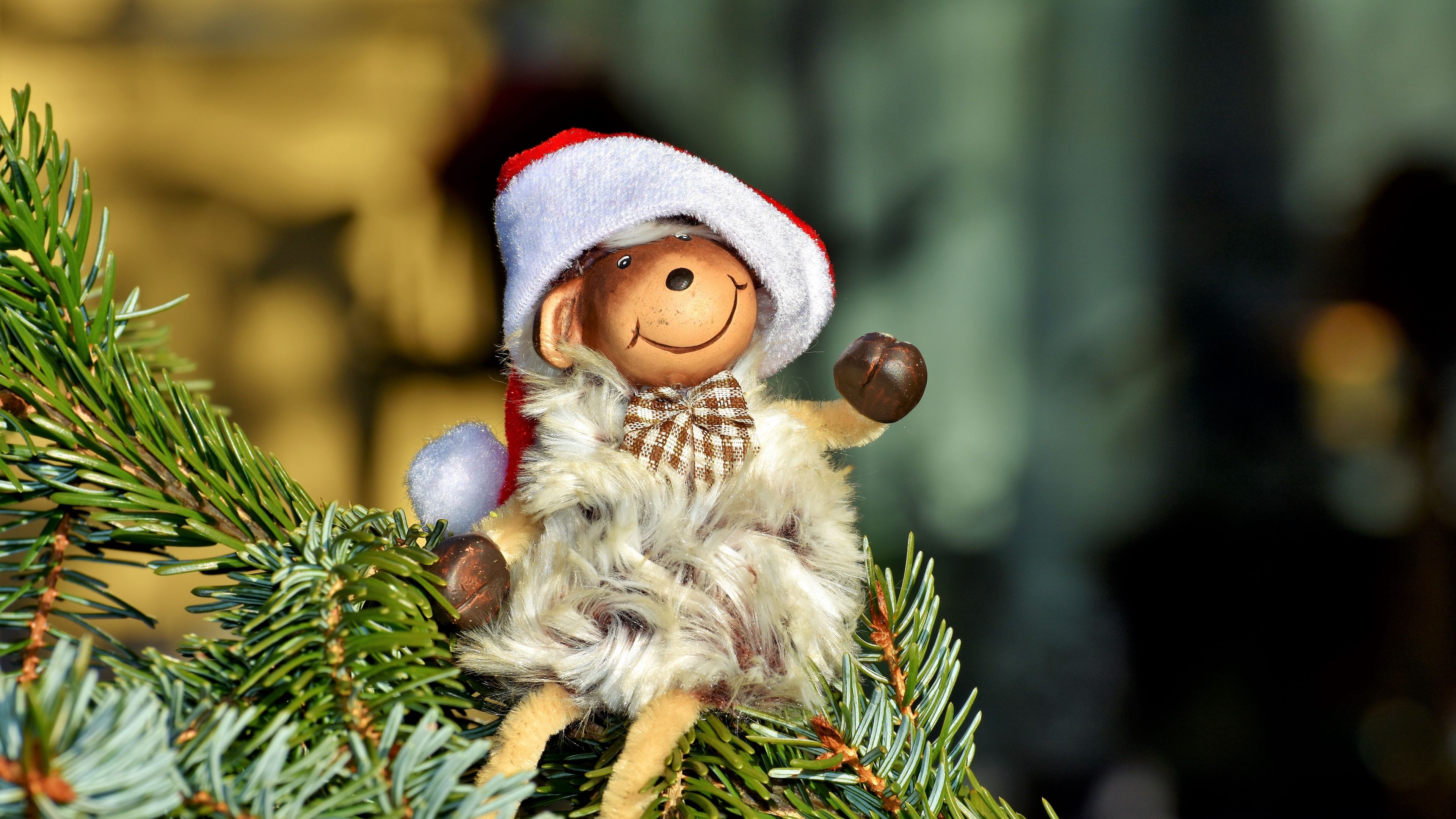 monkey, new year, fir, toy, 4k, HD Wallpaper