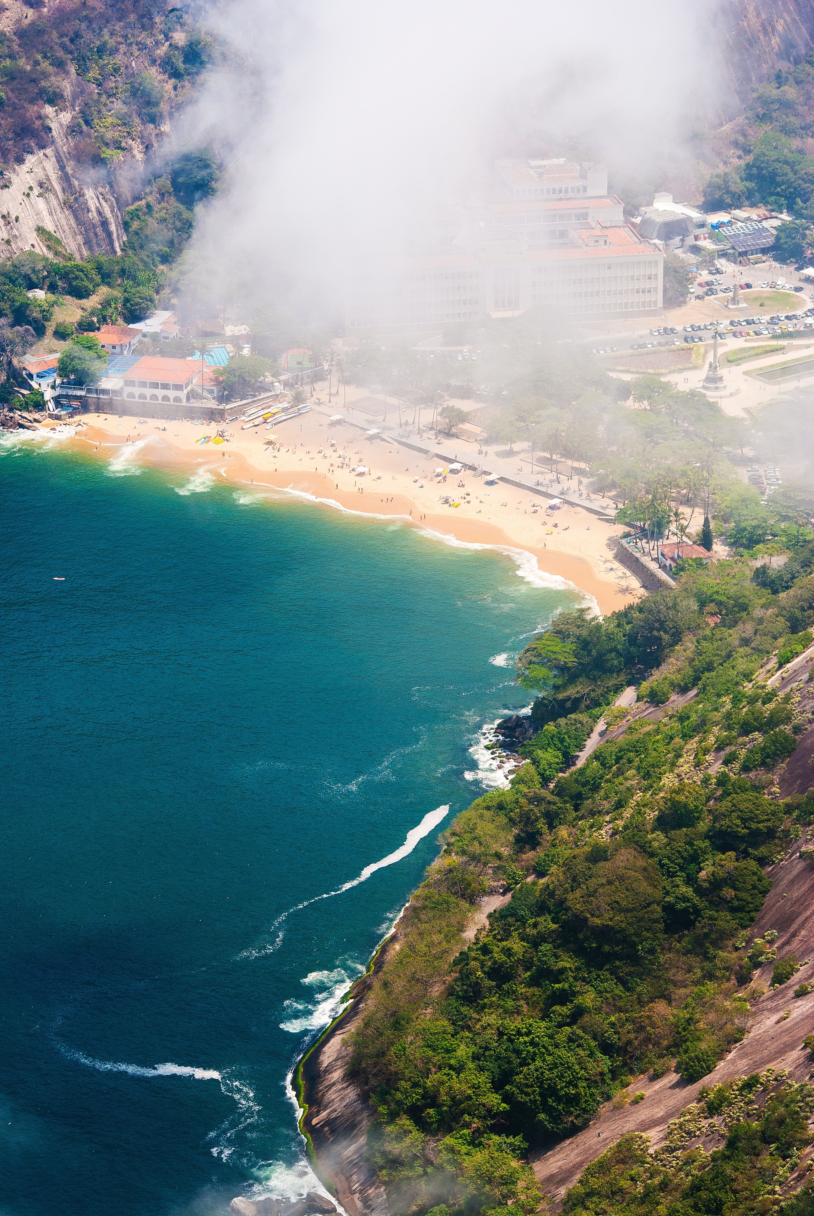 aerial view of the popular rio de janero beach off a cliff featuring the blue ocean, rio de janero beach 4k, Phone HD Wallpaper