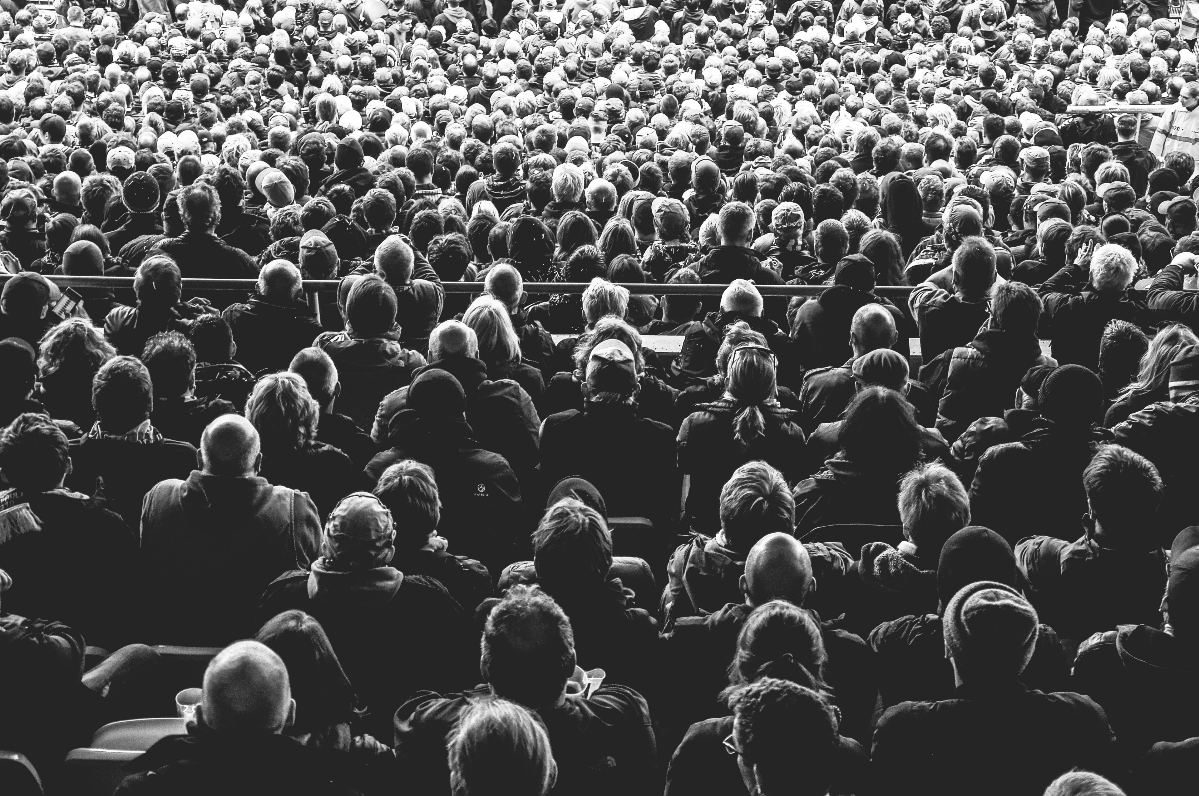 person audience crowd and black and white 4k, HD Wallpaper