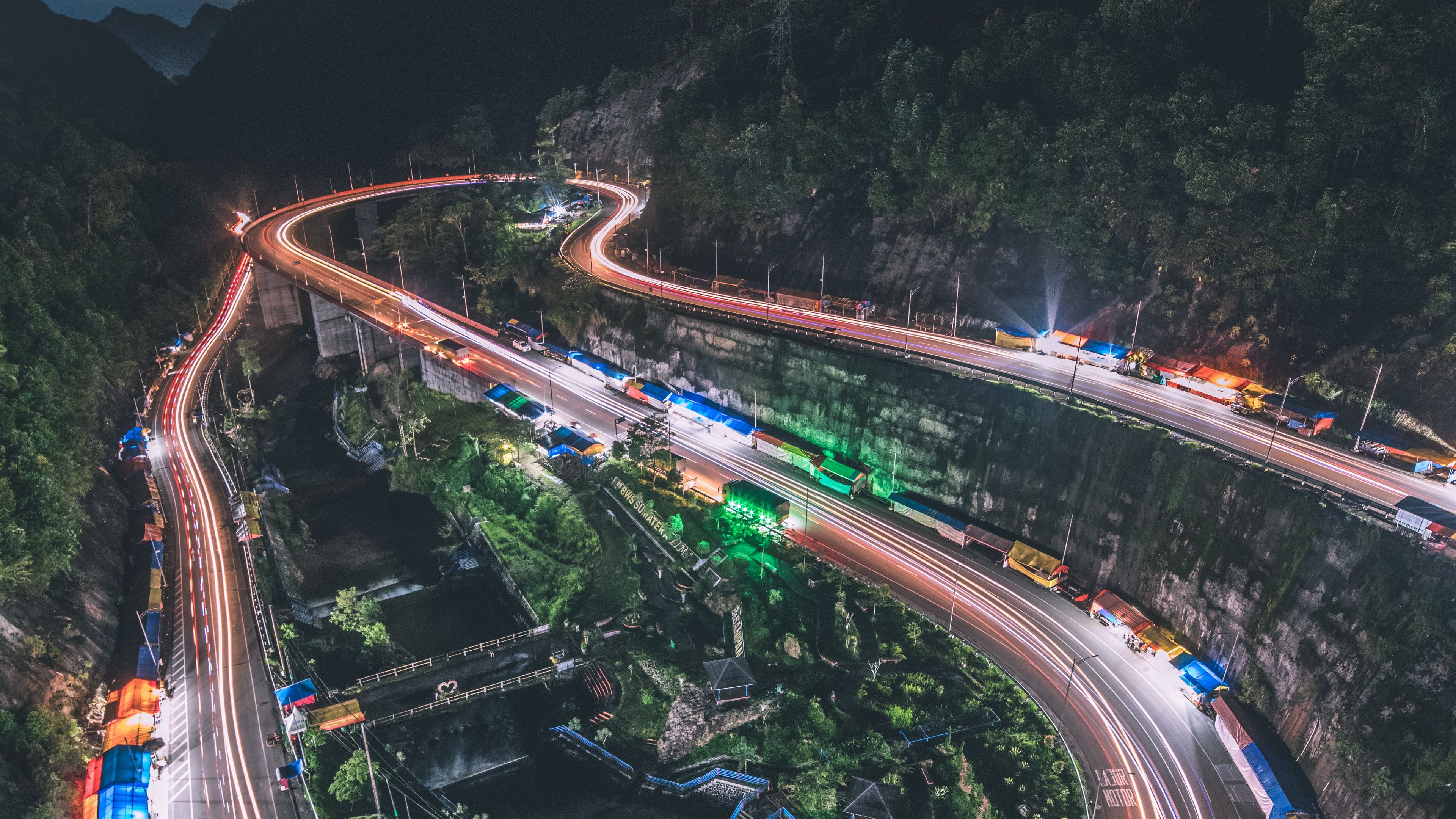 road, night, glow, long exposure, 4k, HD Wallpaper