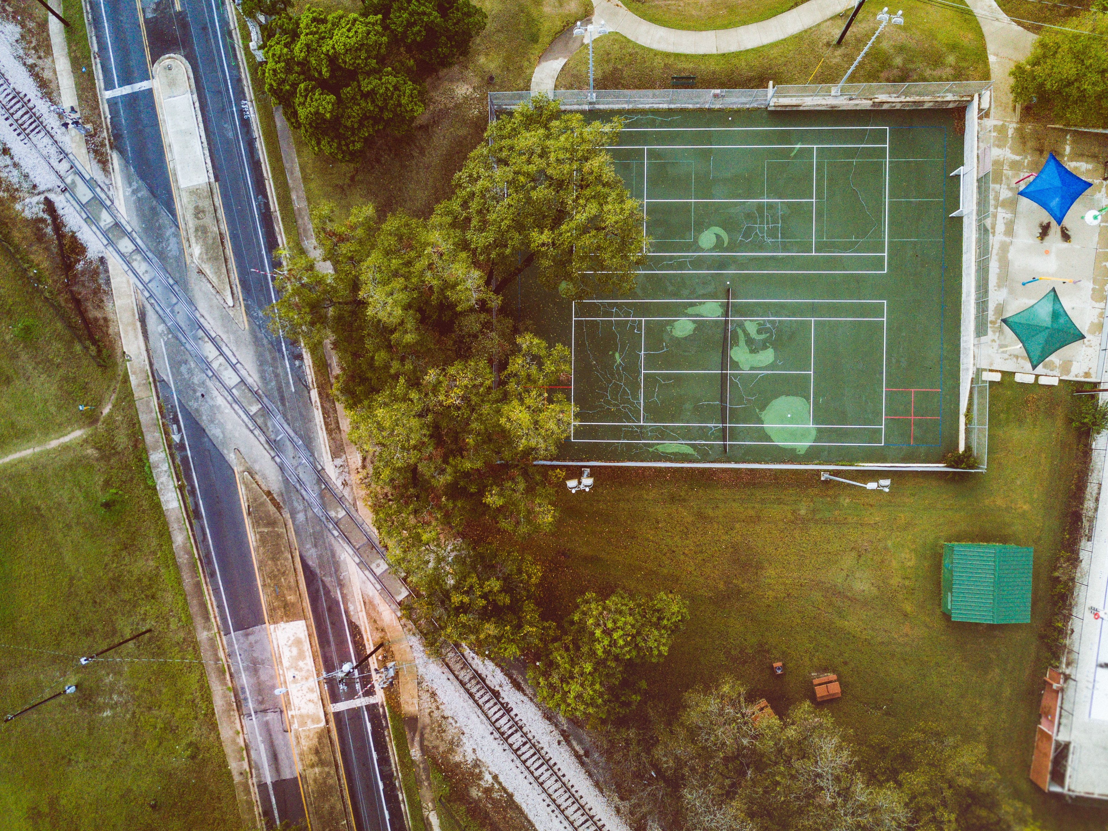top view drone view tennis court and road 4k, HD Wallpaper