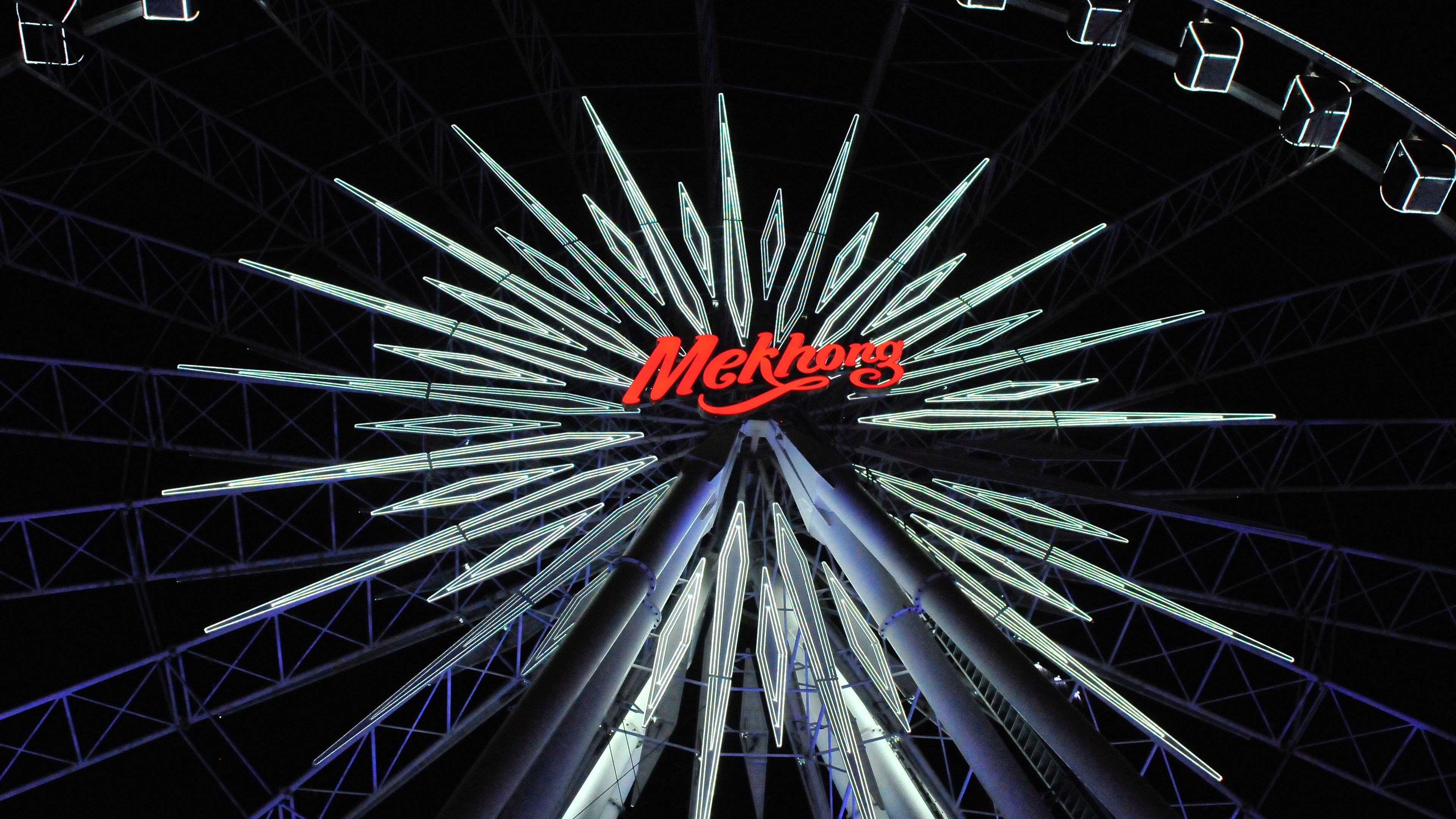 ferris wheel, inscription, backlight, 4k, HD Wallpaper