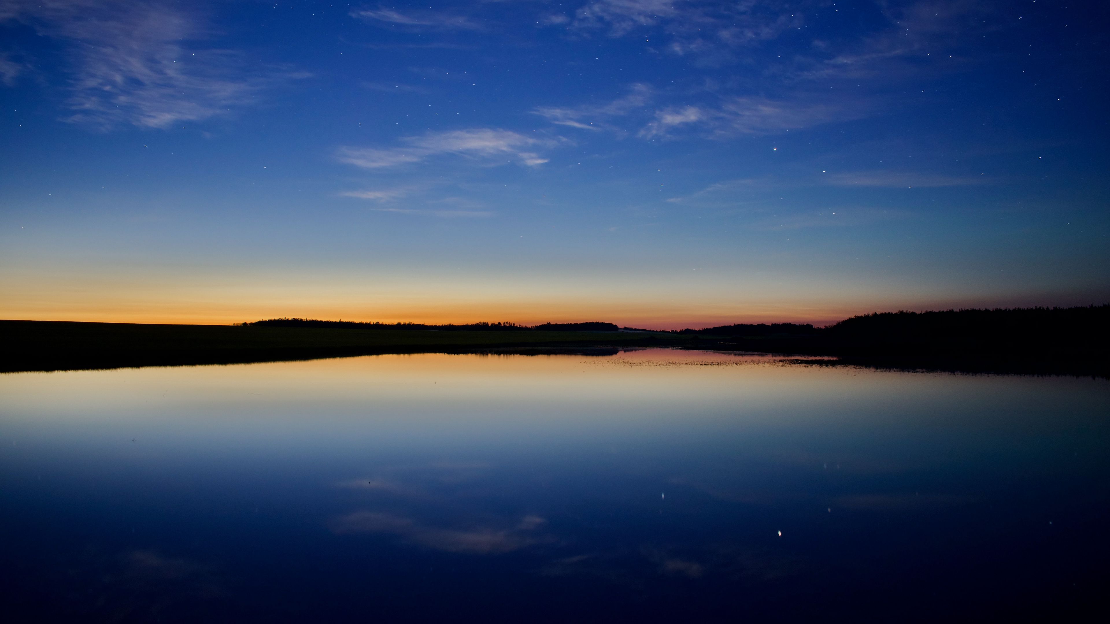 horizon, river, clouds, 4k, HD Wallpaper