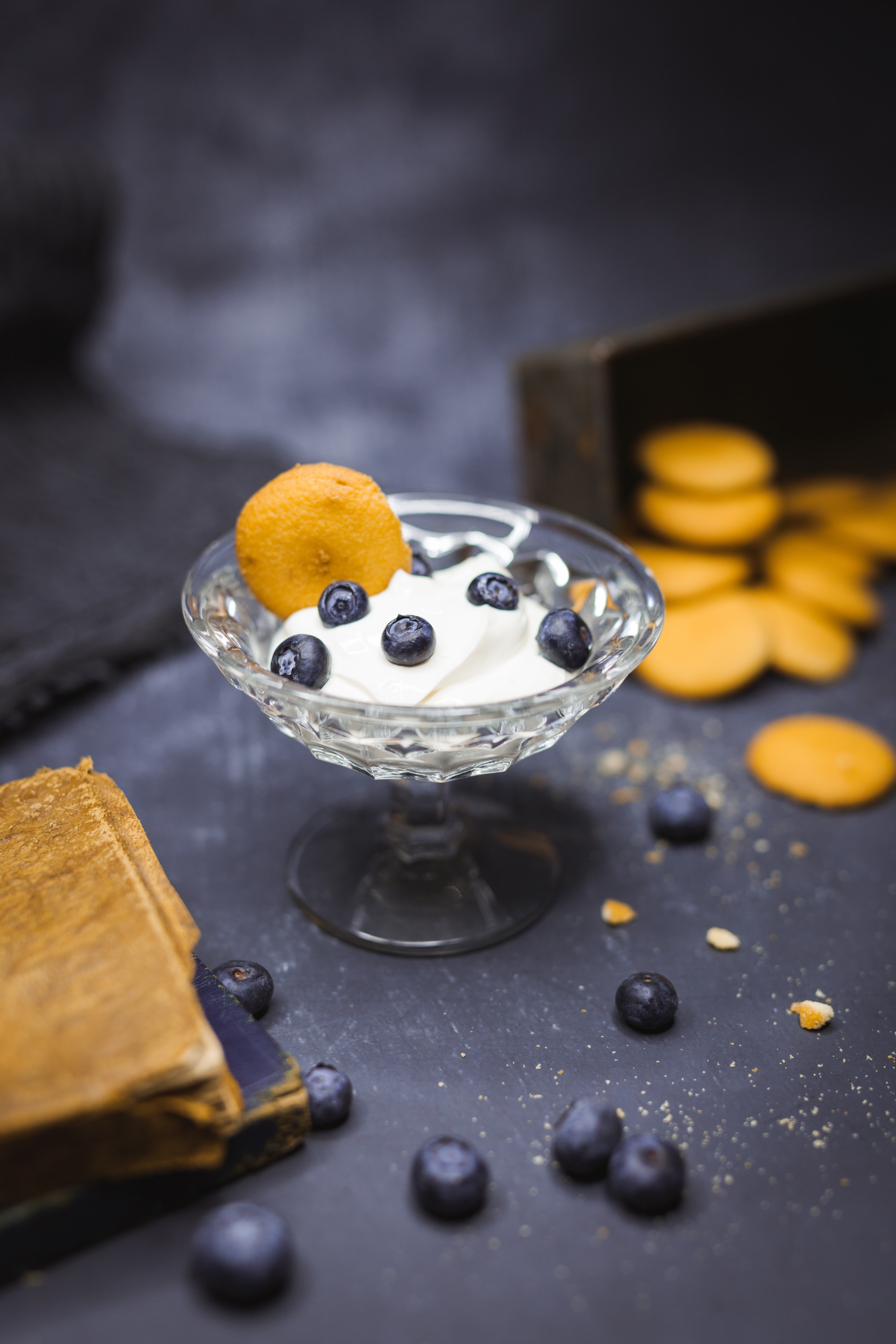 dessert blueberry yogurt and glass hd, 4k, Phone HD Wallpaper