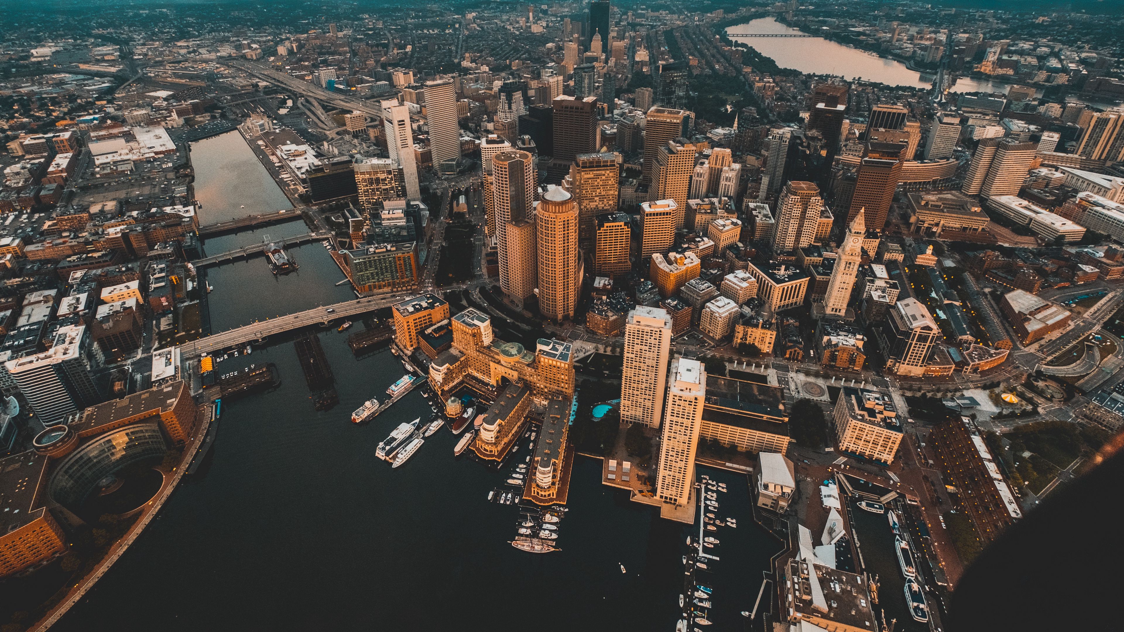 architecture, city, view from above, buildings, river, 4k, HD Wallpaper