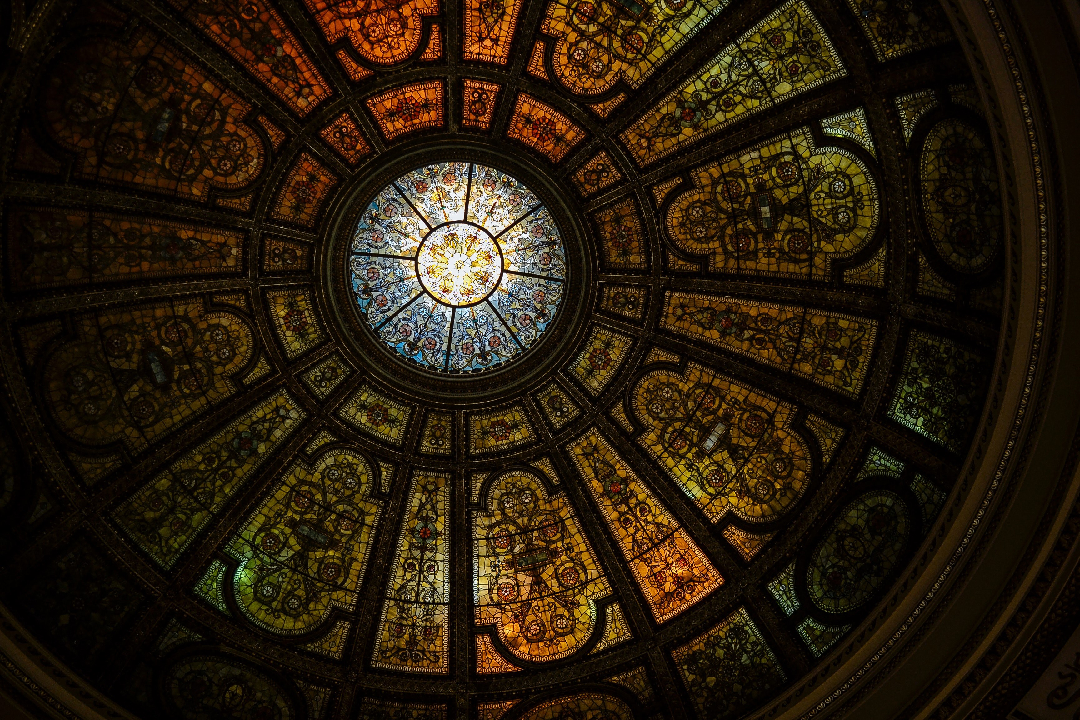 architecture stained glass ceiling and roof 4k, HD Wallpaper